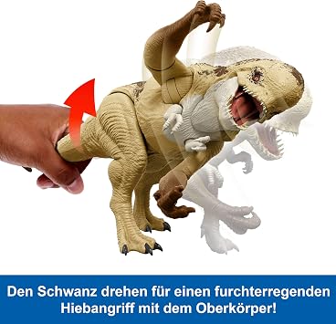 Mattel Jurassic World: The Rebirth Villain Dino Double Attack Dinosaur Action Figure 22 Inch with 2 Attack Actions True to Original Digital Game JJP79 [Multi-Colour]