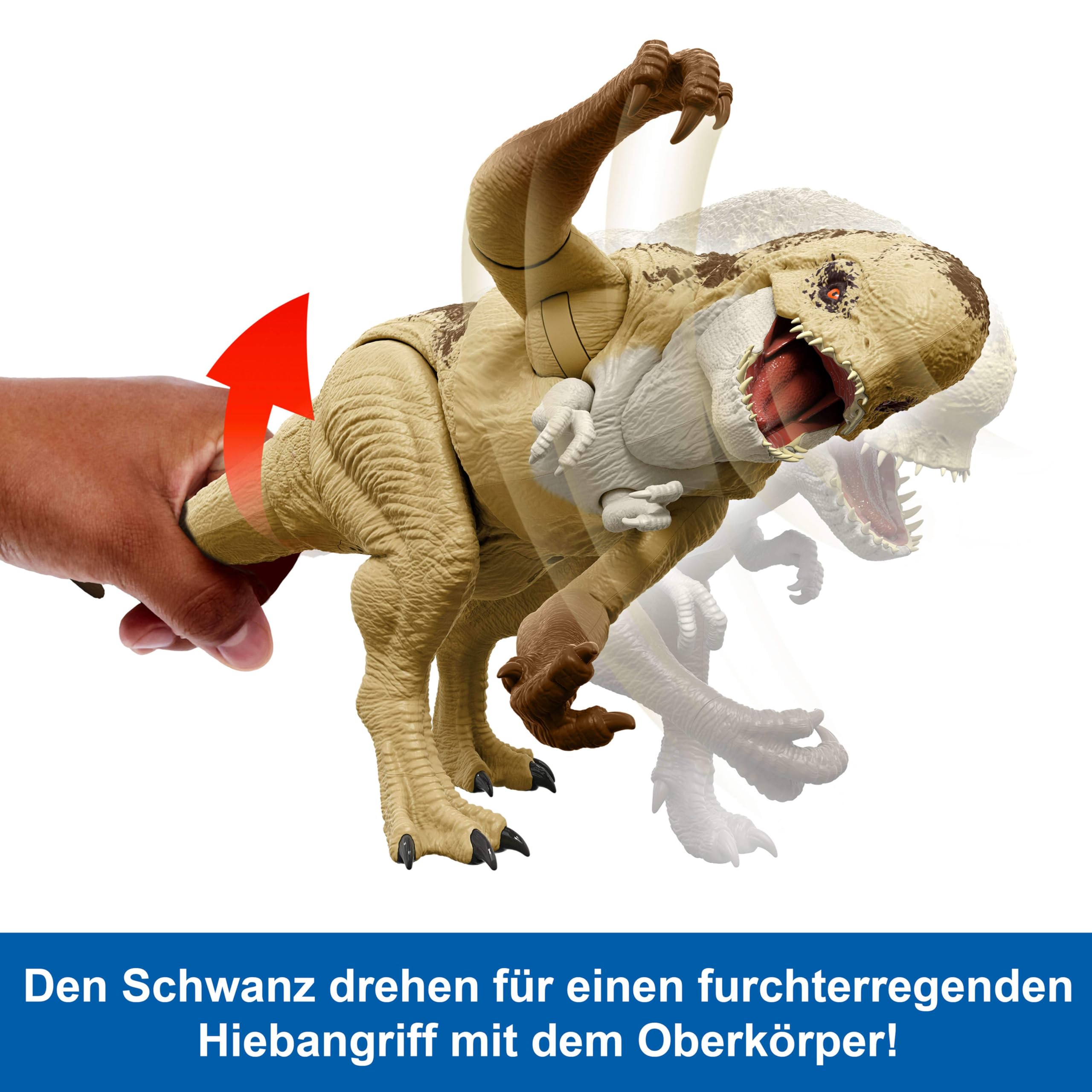 Mattel Jurassic World: Die Wiedergeburt Bösewicht Dino Doppelattacke Dinosaurier-Actionfigur, 56 cm, mit 2 Angriffsaktionen, originalgetreu, digitales Spiel, JJP79, [Mehrfarbig]