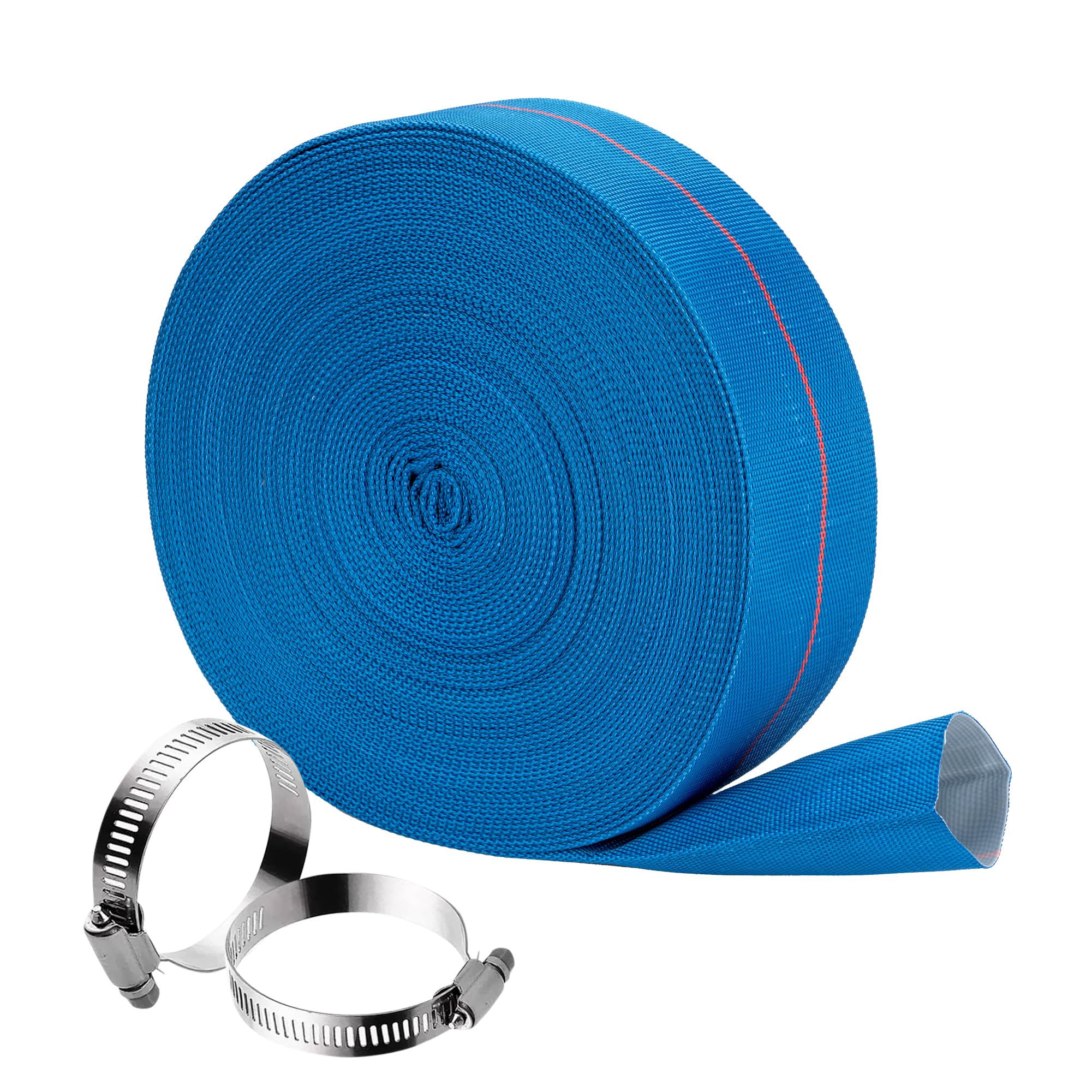 Manguera de retrolavado de piscina de 2 pulgadas de diámetro interior x 100 pies, manguera de descarga de piscina, manguera de agua de PVC resistente con 2 abrazaderas, tubo de drenaje de bomba plana