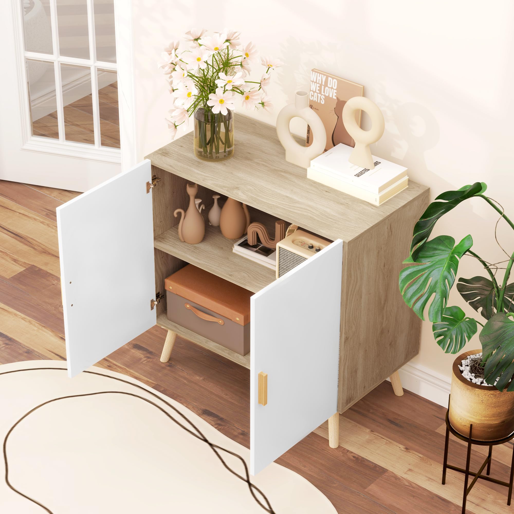 HOMCOM Mobile Multiuso con 3 Ripiani Regolabili e Base Sollevata, Mobile Soggiorno in Legno, 76x41.2x74 cm, Rovere e Bianco