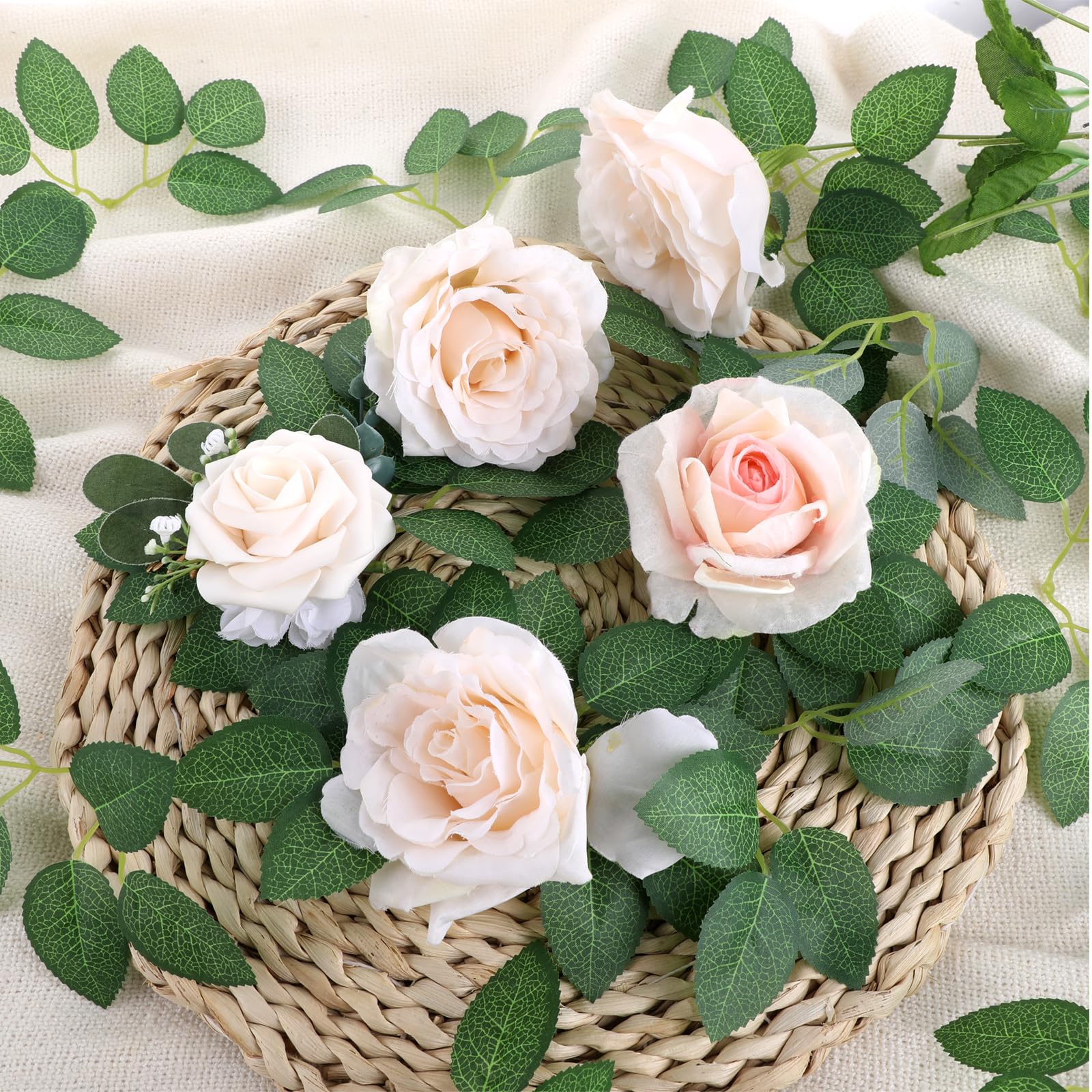 JIYIN 50 foglie verdi artificiali, foglie di rosa finte, in plastica sfusa, foglie verdi in seta per fai da te, matrimoni, feste di compleanno, bouquet da sposa, centrotavola, decorazioni per la casa