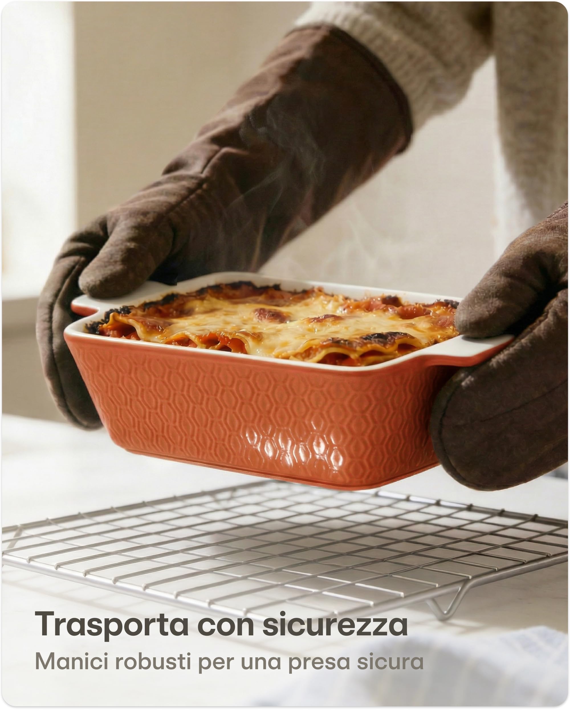 Praknu Pirofila in Ceramica Piccola - Antiaderente e Antigraffio - Pirofila da Forno in Ceramica con Bordo Alto - Pirofile da Forno Rettangolare (Rosso)