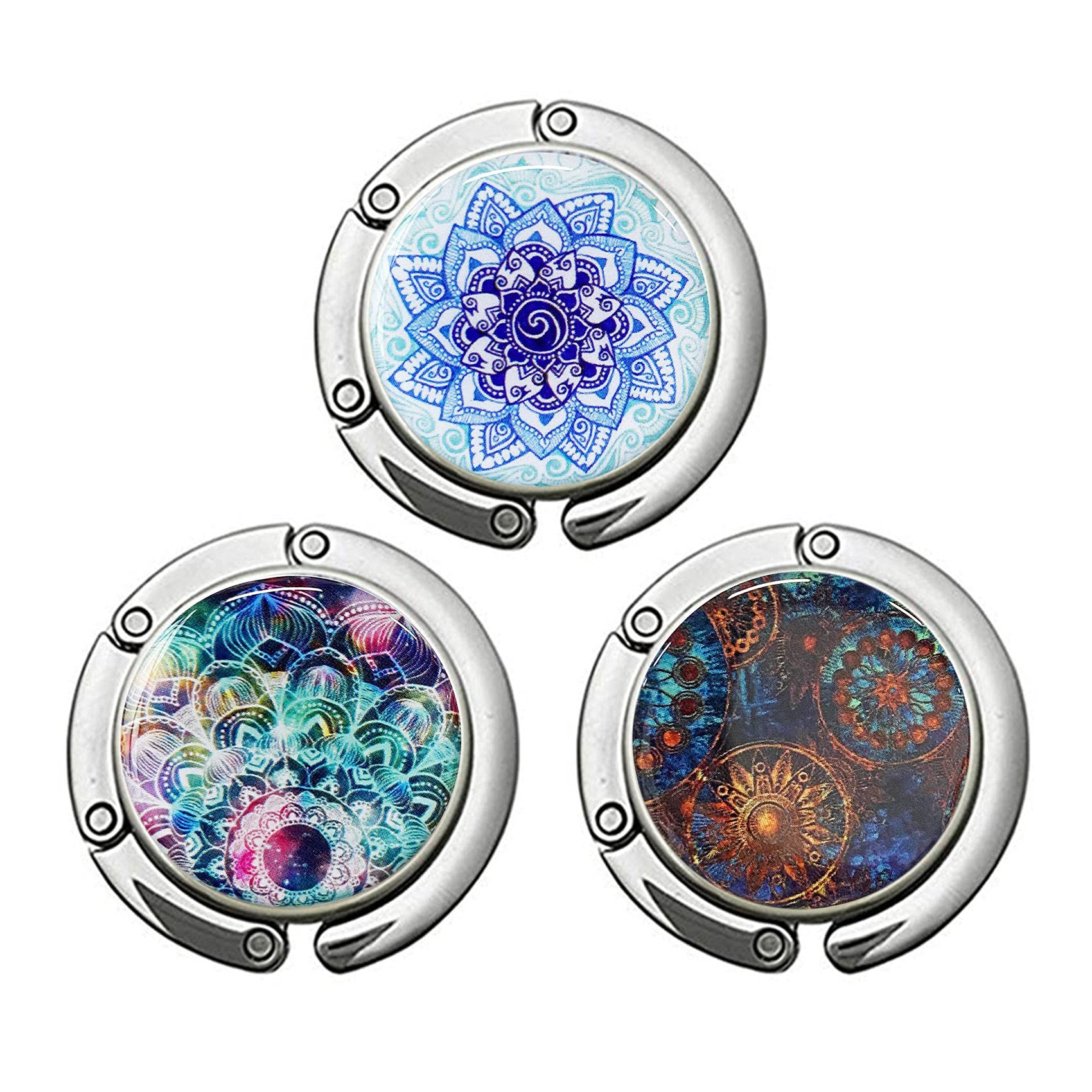 BOTRINUO Foldable Purse Hook for Table, Handbag Storage Folding Decor Table Hook, Women's Bag Handbag Hanger Holder (Mandala H)