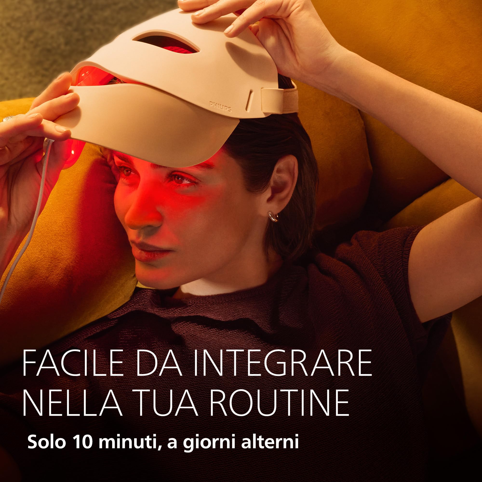 Philips ReAura Maschera facciale a LED - 3 in 1 per viso, contorno occhi e collo, 3 modalità, a luce rossa, blu e vicino infrarosso¹ clinicamente testata, flessibile, routine da 10 minuti, LTM7100/00