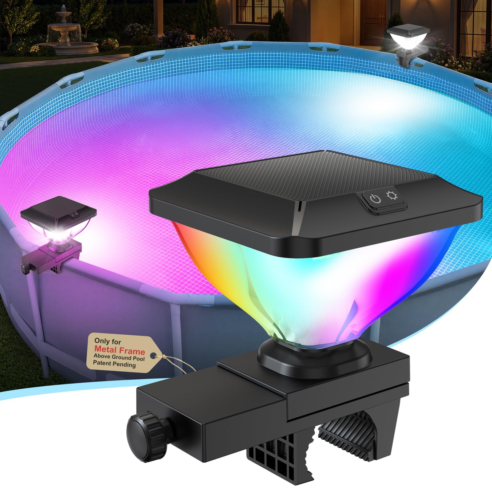 Photo 1 of **Did not turn on** Askyli Solar Pool Lights for Metal Frame Above Ground Pools - 7 Color, Black