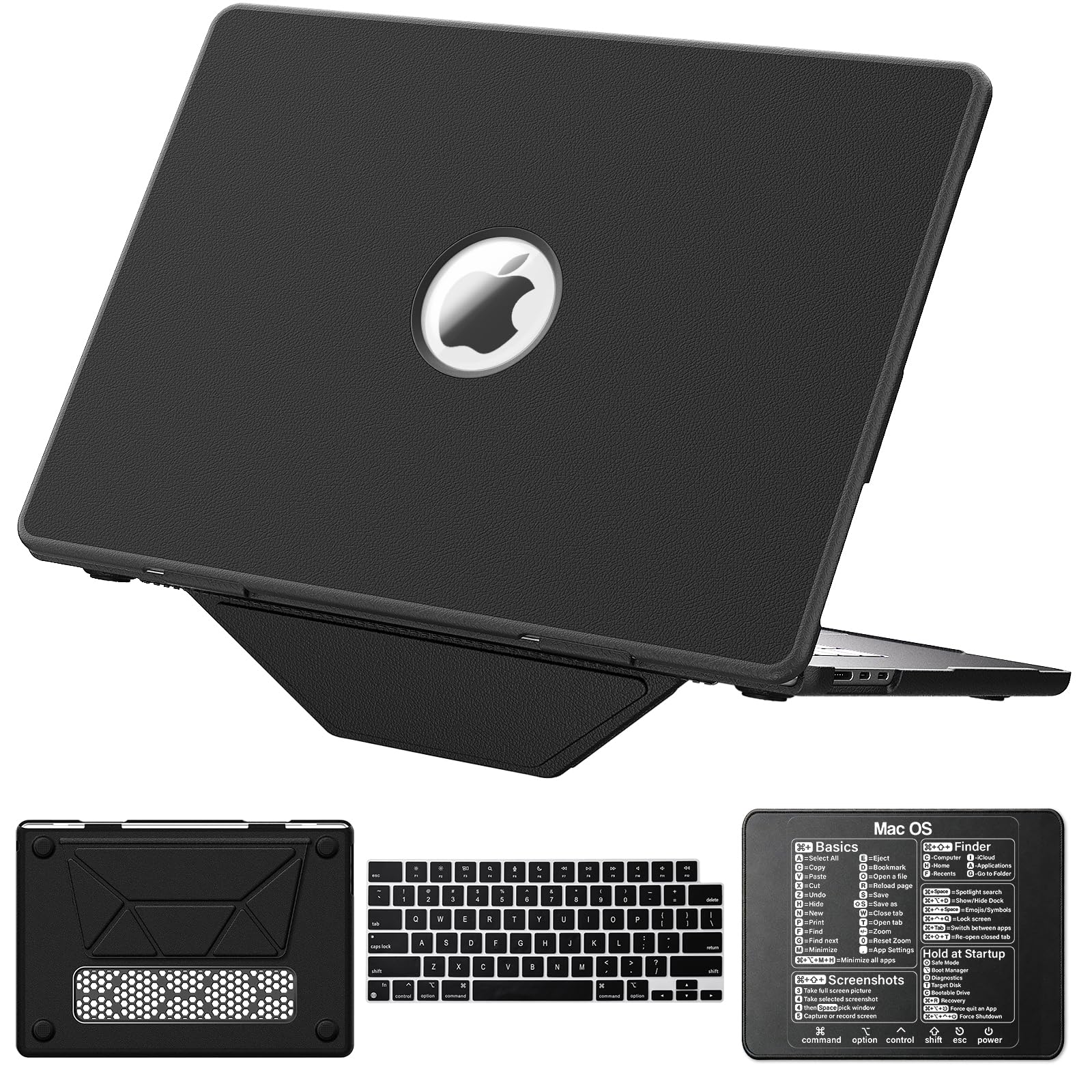 KAIJIAbox Funda compatible con MacBook Pro de 14 pulgadas M5-M1 2026-2021, color negro | Kit 4 en 1 de piel rígida con soporte, cubierta para teclado, alfombrilla de mouse, antigrietas, antiarañazos, antihuellas