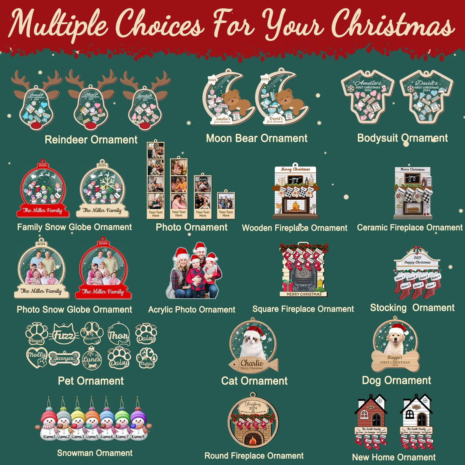 Custom Photo Ornament Personalized Christmas Ornaments with Your Picture Image Customized Family Ornament for Xmas Tree Hanging Decoration Gifts