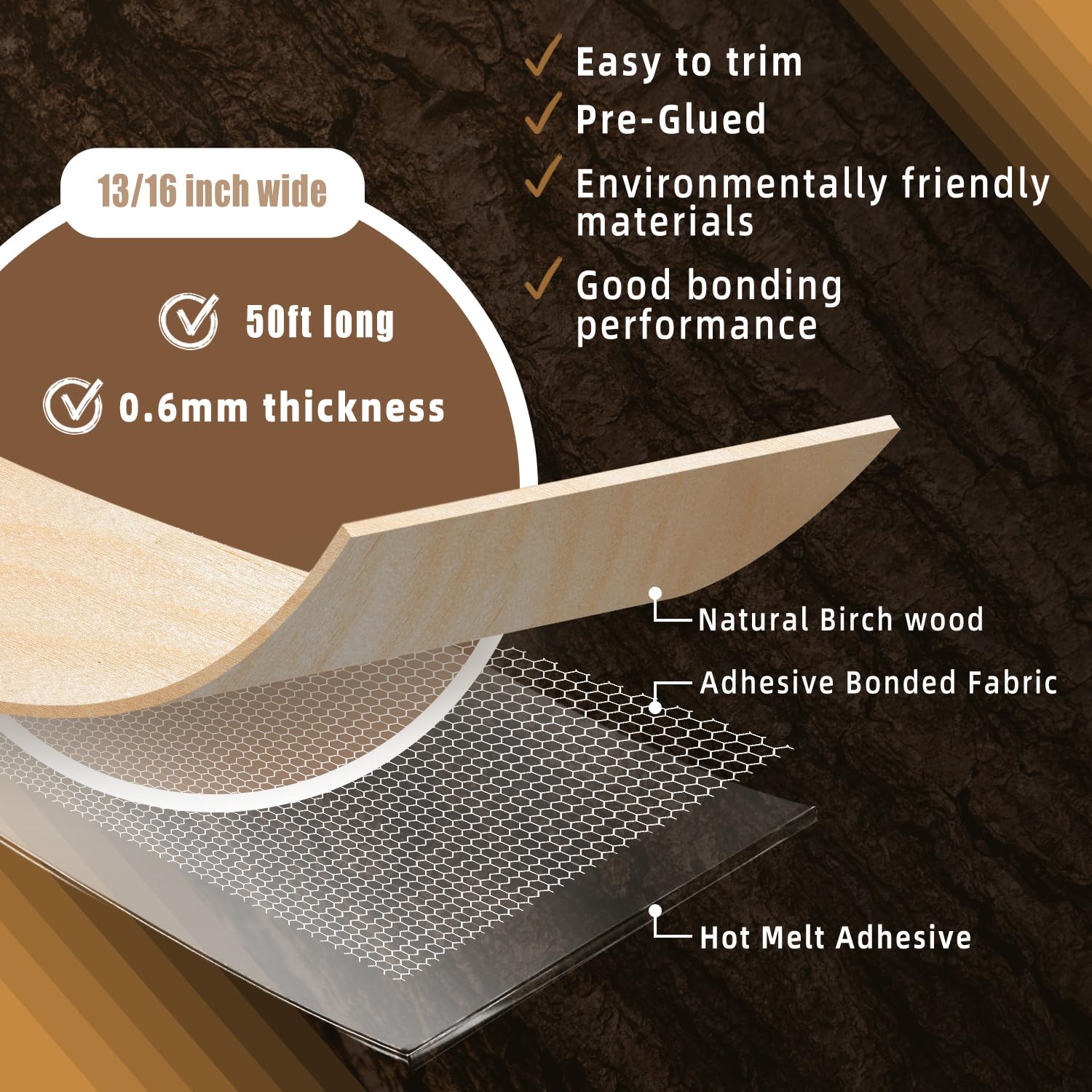 GSCIT Club Birch Edge Banding, 13/16 inch x 50ft roll of Veneer Edge Banding -Pre-glued Flexible - Image 2