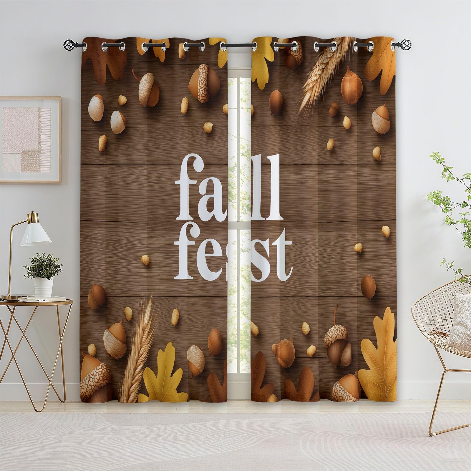 Blickdichte Vorhänge mit Ösen Herbstblätter Land Früchte, Thermovorhang 2er Set 260 x 140 cm Verdunklungsvorhänge mit Kälte - Schallschutz für Wohnzimmer Schlafzimmer, Gardinen