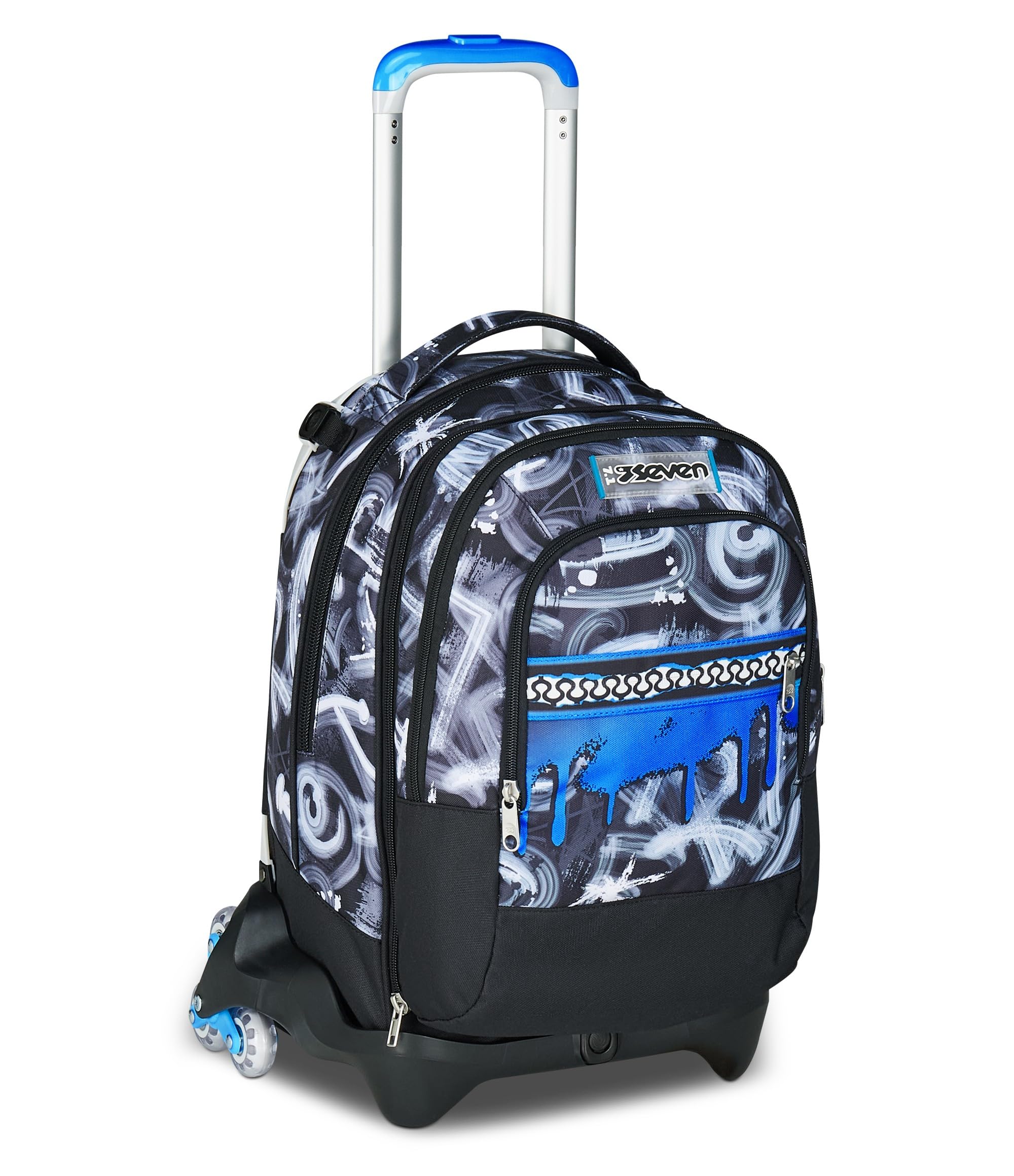 Seven Trolley Scuola Jack 3 Ruote Detach, Grigio Azzurro, Zaino Con Carrello Sganciabile Da 37 L, Tasca Borraccia, Zainetto Staccabile, Multiuso e Spazioso, Scuola Elementare e Media, Zaino Bambino