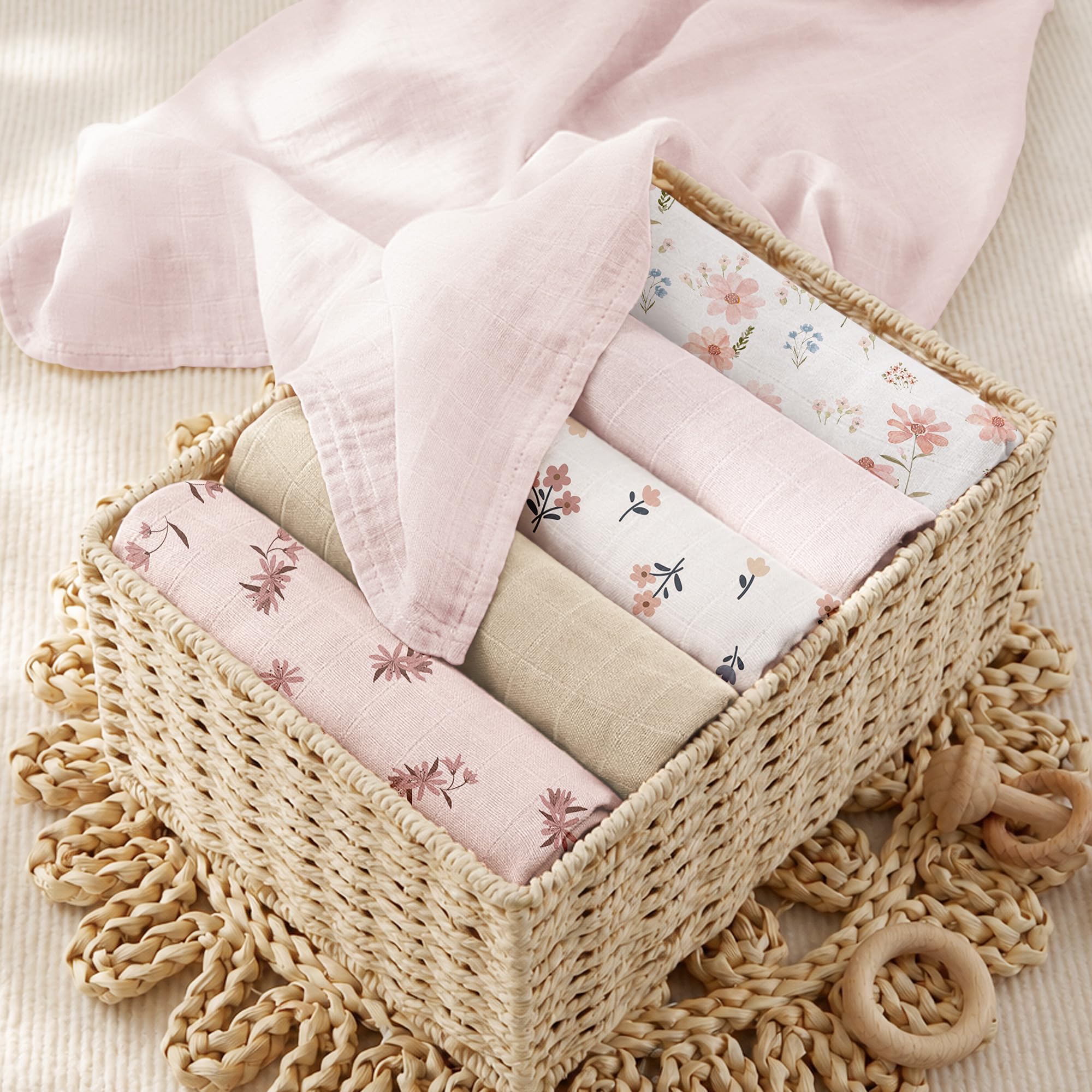 bearmoss Set di 5 panni per neonati, 60 x 60 cm, in bambù e cotone, morbido assorbente traspirante per pulire e coprire i neonati per neonati e pelli sensibili unisex per neonati (rosa)