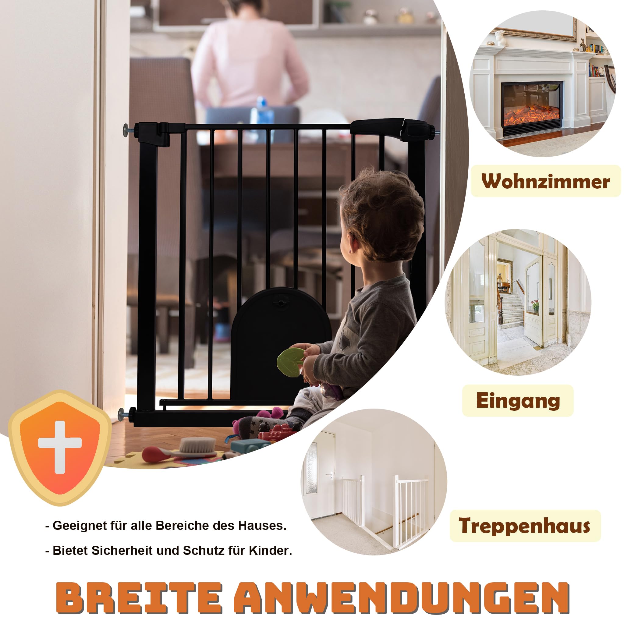 Froadp Türschutzgitter Baby Treppengitter 75-85cm Kindergitter ohne Bohren Türgitter mit Tür für Hunde und Katzen Beidseitig Schwenkbar Absperrgitter Automatisch Haustier Gittertür, Schwarz