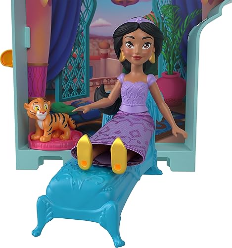 Miniatura 5 de Mattel Disney Princess Jasmine - Casa de muñecas apilable con pequeña muñeca de jazmín, 2 amigos de personajes y 7 accesorios