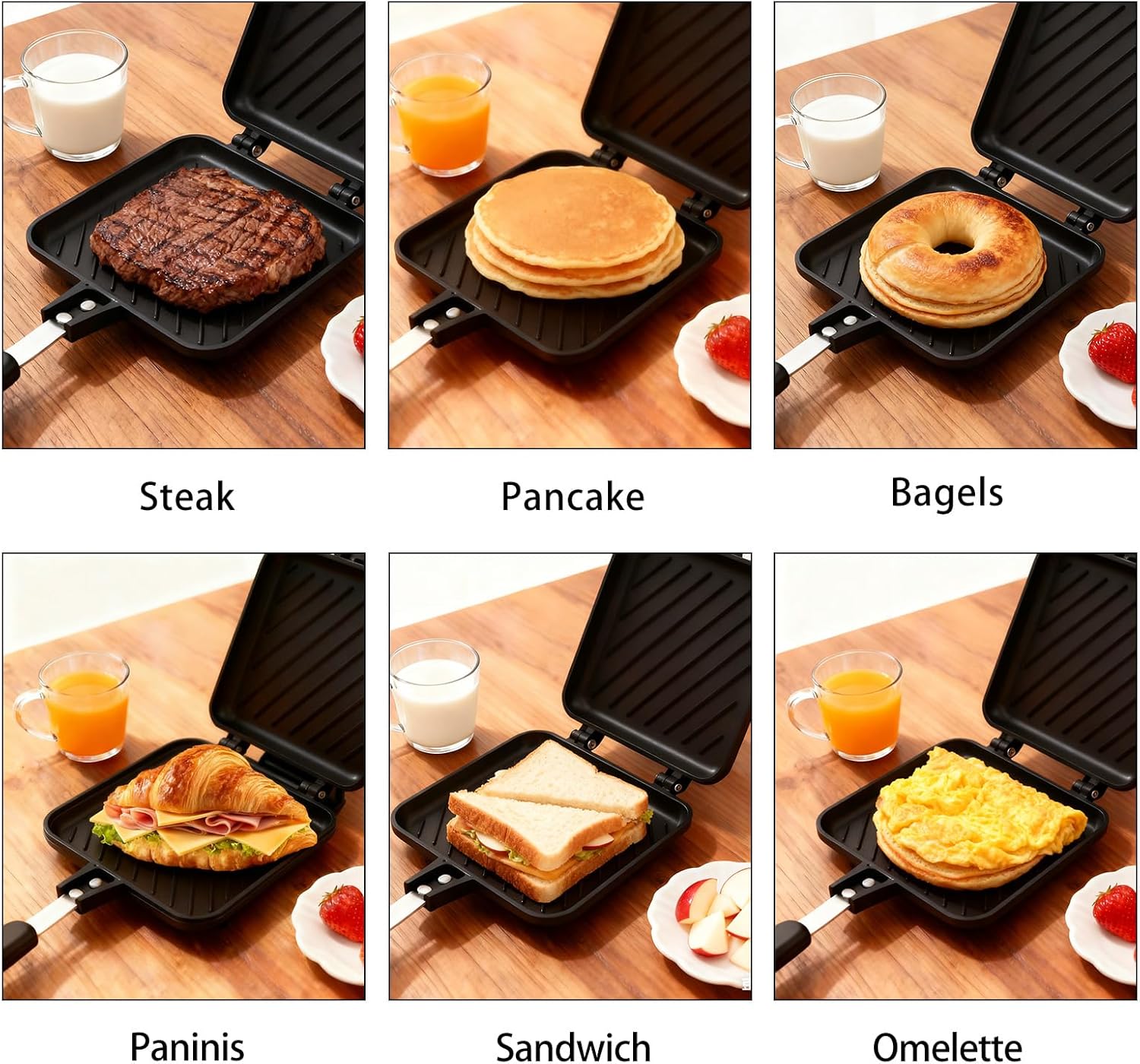 Sandwich Maker, Nonstick Panini Maker Pan Grilled Stove Top Toasted Pan, Double Sided Cheese Press with Handle for Breakfast, Camping, Home, Kitchen 5.82" W x 13.07" L - Image 7