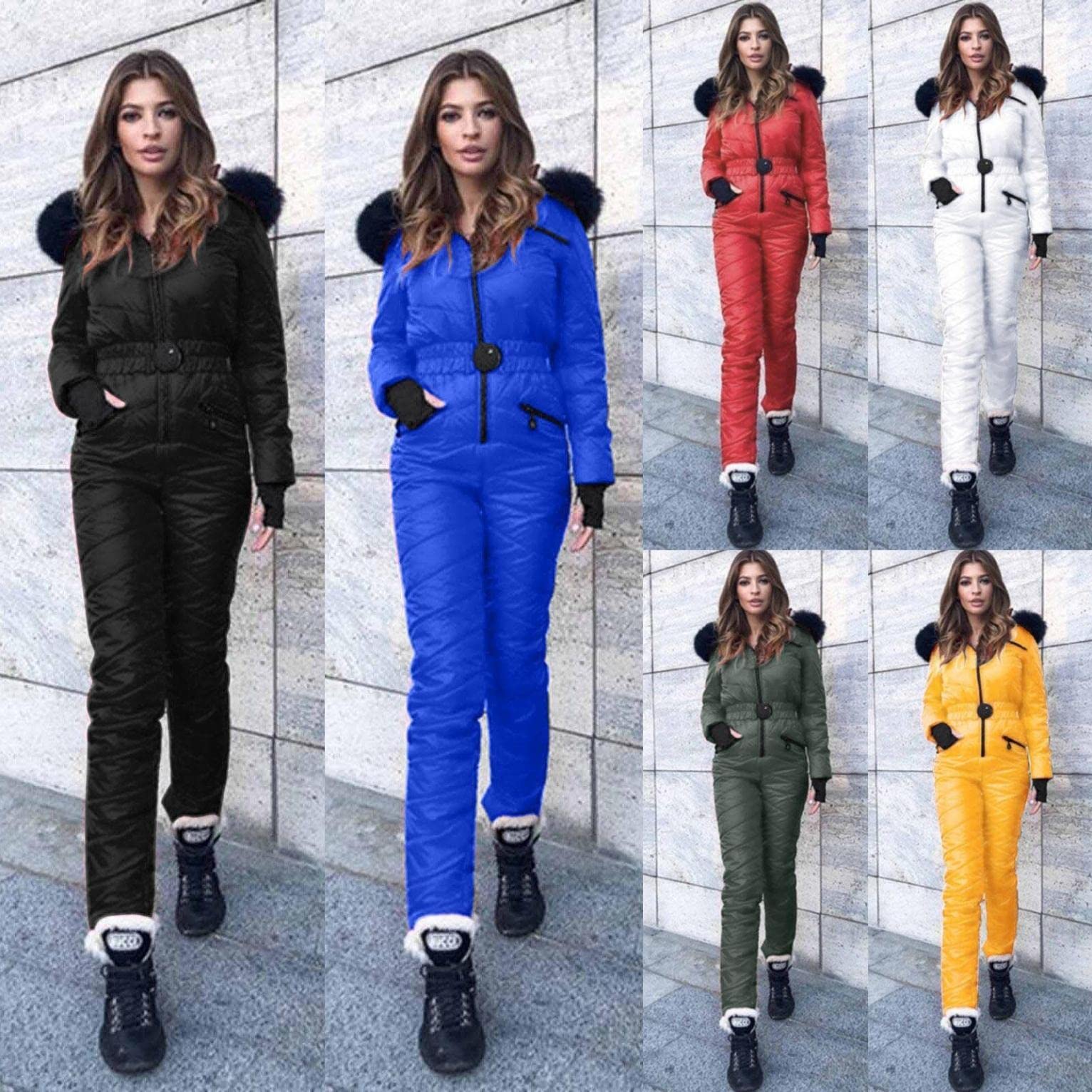 Traje de nieve para mujer, mono de esquí con capucha, cálido, para invierno, para esquí, deportes al aire libre, traje de esquí con cremallera, traje de esquí y snowboard