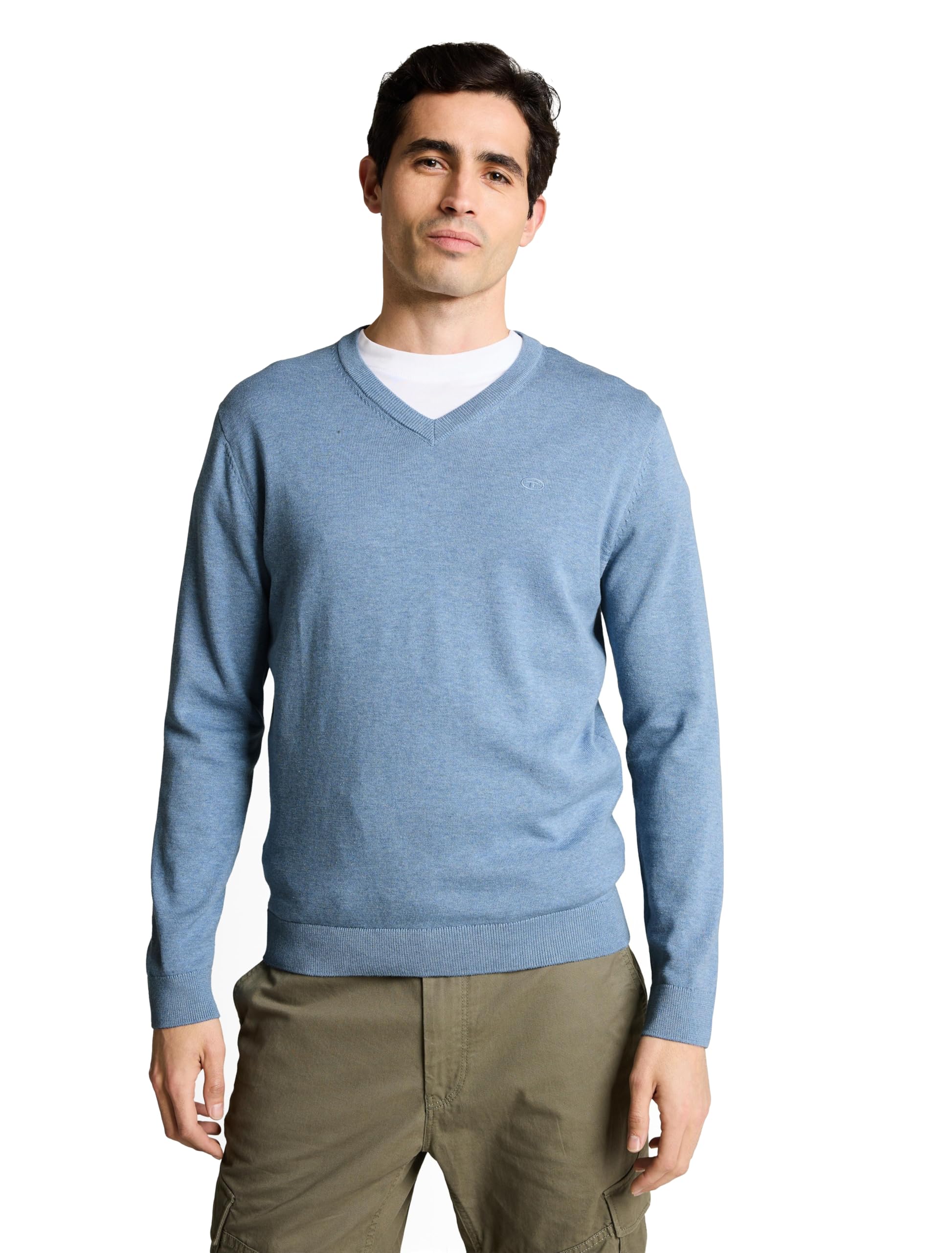Tom Tailor Herren 1039811 Strickpullover mit V-Ausschnitt, 39872 - Mountain Spring Blue Melange, M
