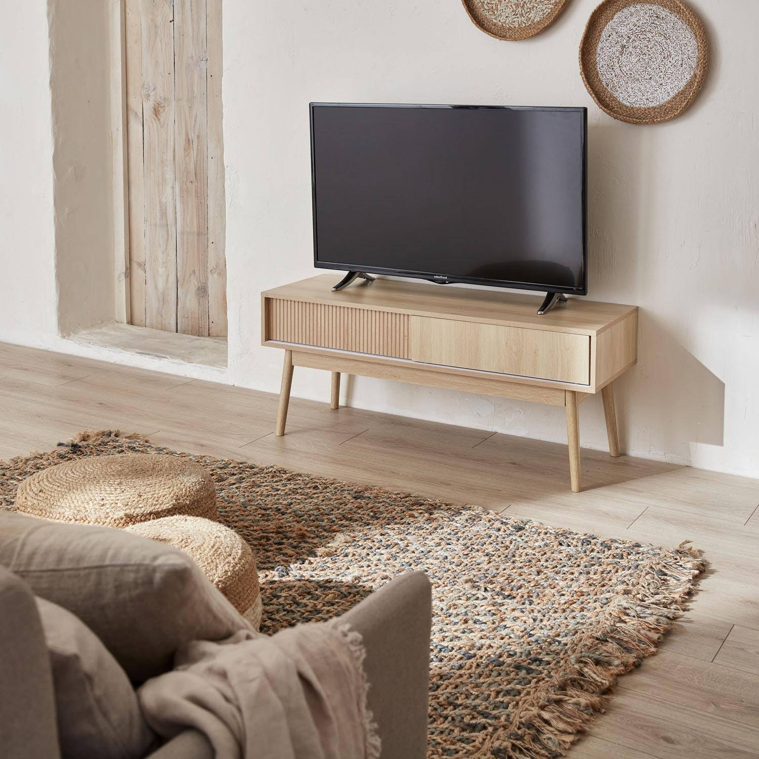 TV Unit grooved Wood Detail 2 Doors | mango wood, Living Room, Boho Style, Storage Cabinet, Mid-Century Design-image-49