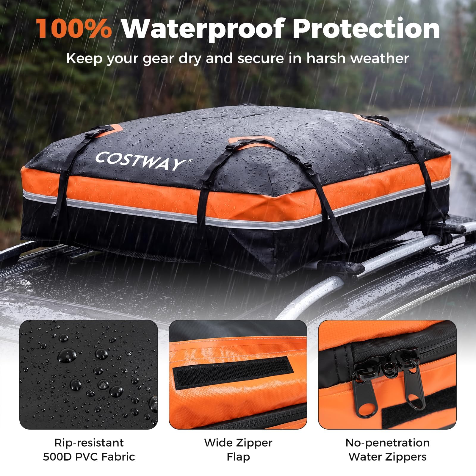 FANTASK 600 L Auto Dachbox, Dachtasche wasserdicht mit Anti-Rutsch-Matte, 6 Türhaken, Schloss & Tragetasche, XXL Gepäckträger, tragbare Gepäckbox für Autos mit/ohne Gepäckträger (Orange)