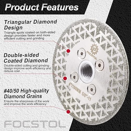 Miniatura 8 de FOCSTOL Discos de pulido de corte de diamante, hoja de diamante galvanizada de doble cara de 7 pulgadas (7.087 in) para granito, mármol, procelain,