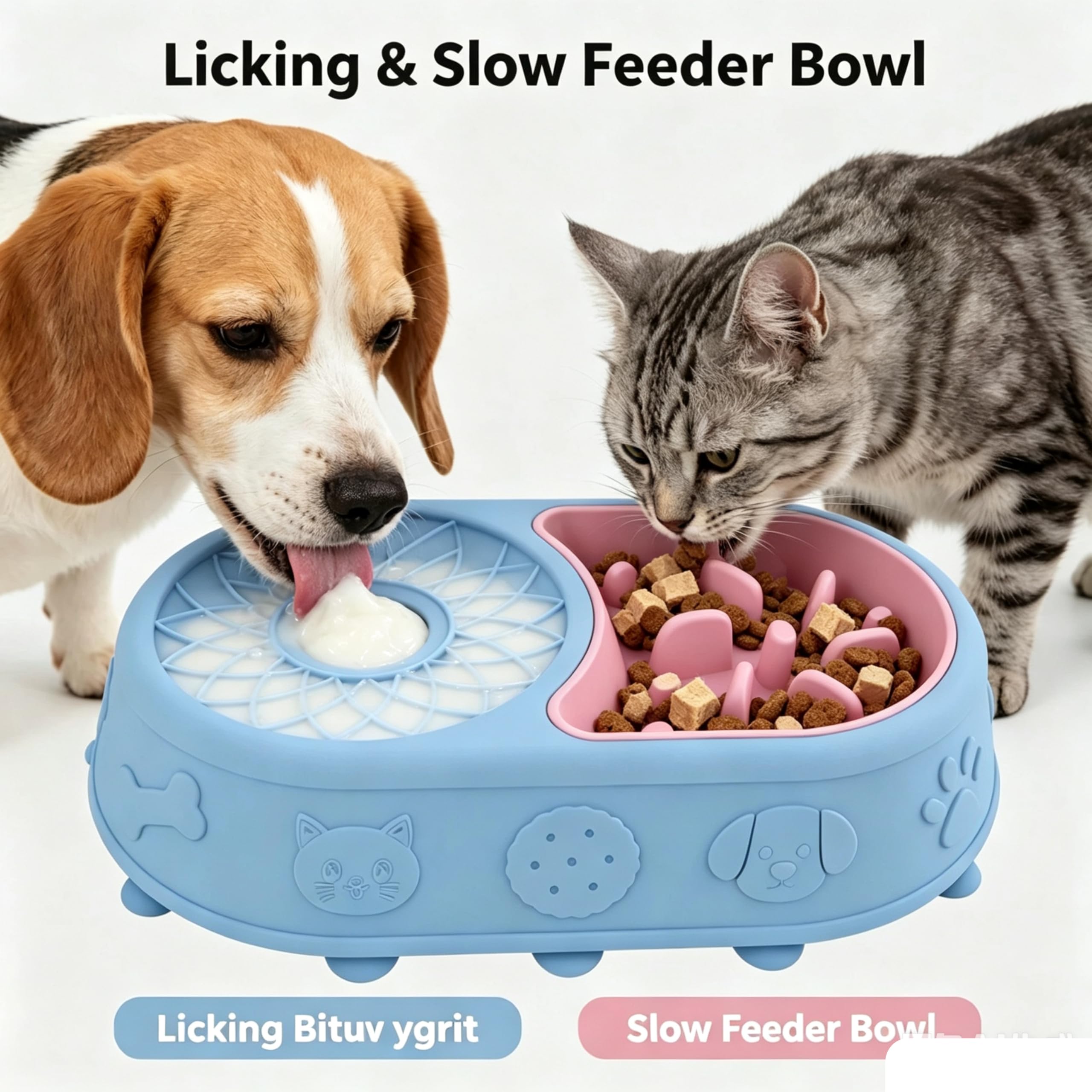 Tapis à lécher 2 en 1 en silicone pour chiens et chats, bleu