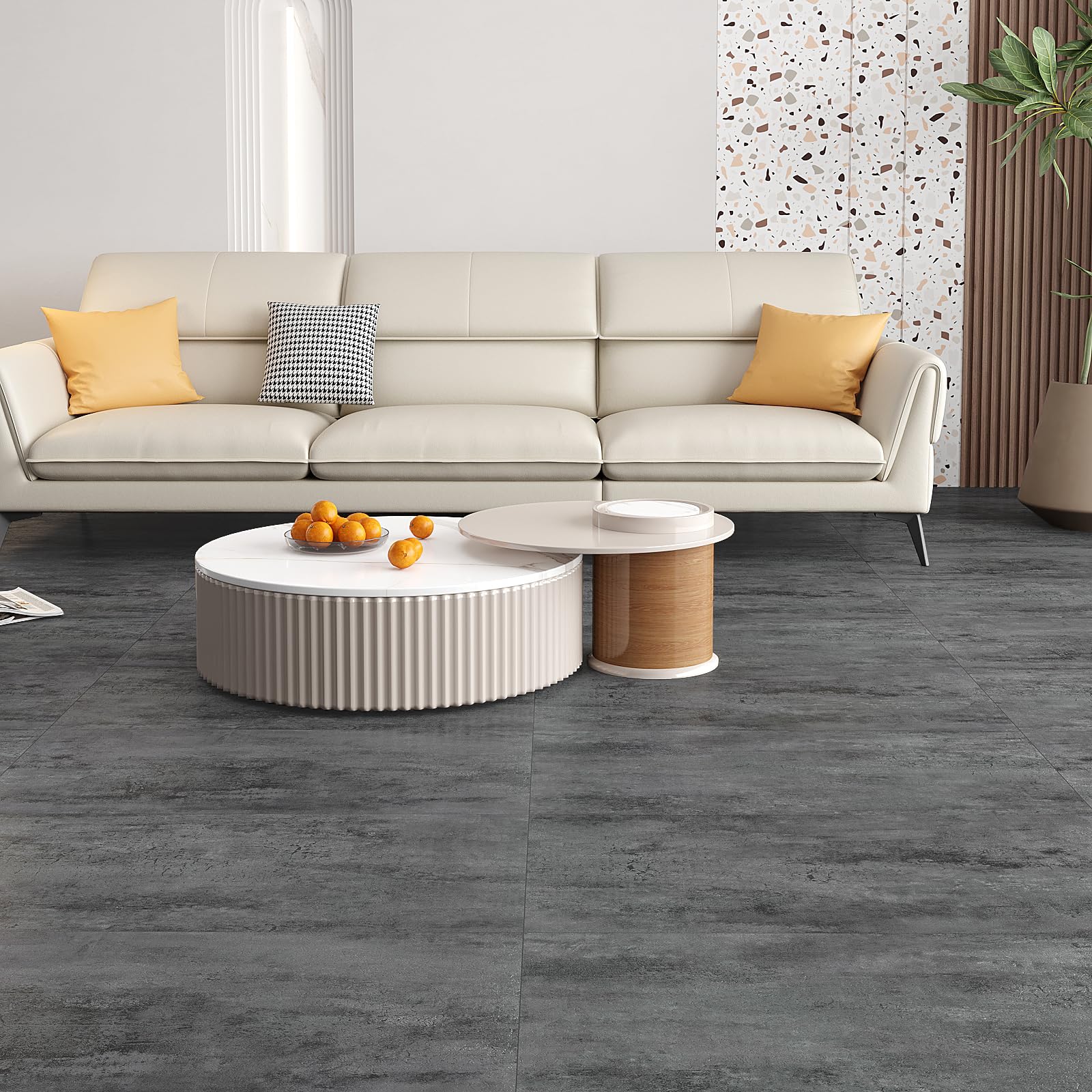 VEELIKE PVC Adesivo Pavimento Effetto Cemento Piastrelle Adesive Cucina Adesivi per Piastrelle Pavimento Bagno Piastrelle Adesive Pavimento Camera da Letto Garage Salotto 1,5mm 60cm x 30cm 24 Pezzi