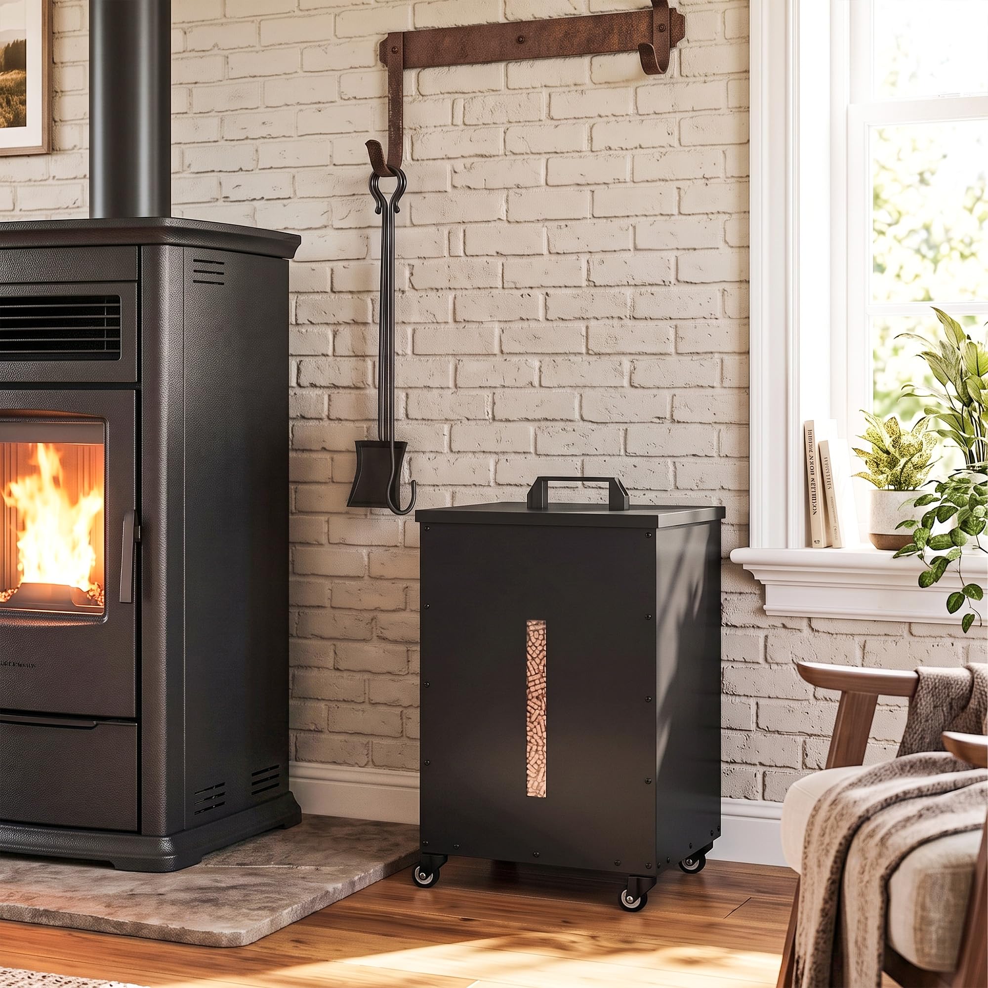 Outsunny Porta Pellet da Interno con Ruote da 30 kg in Acciaio, Nero