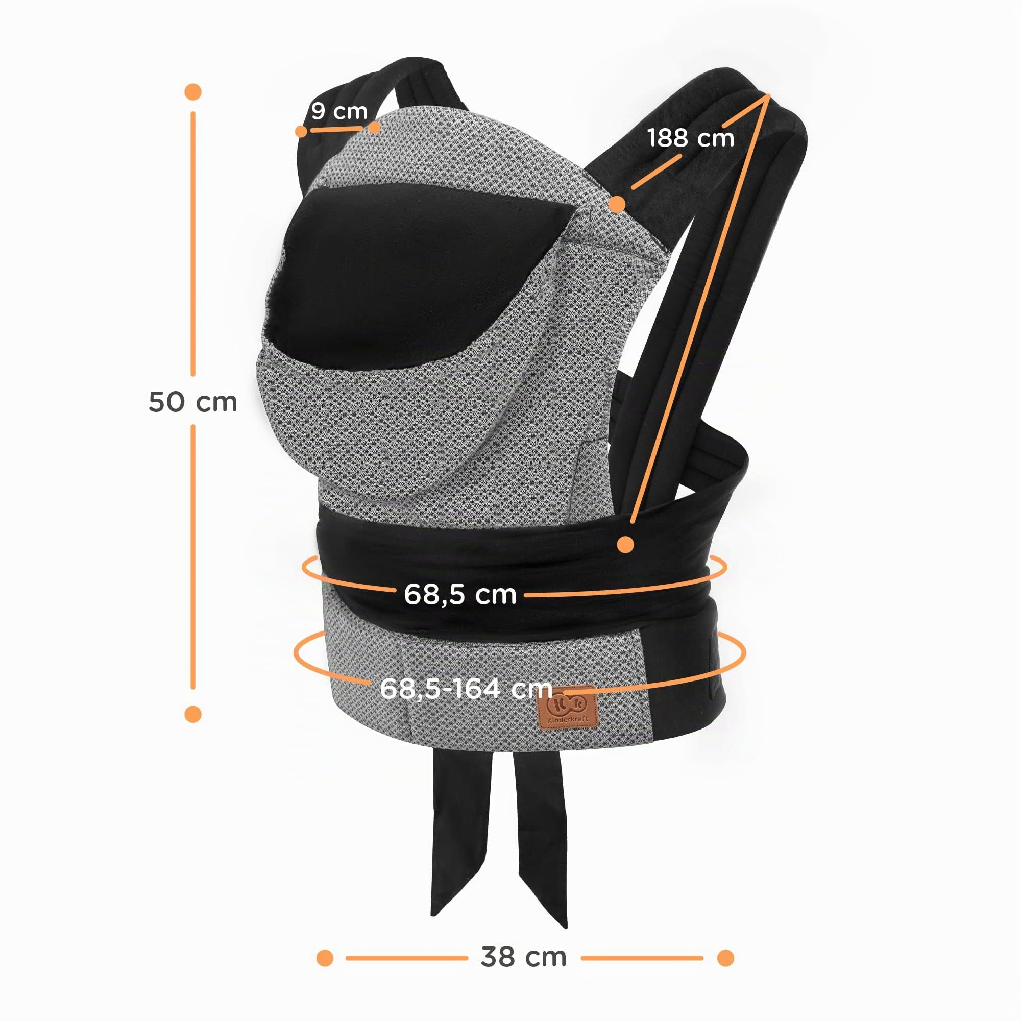 kk Kinderkraft ADOREE Marsupio neonati ergonomico, Porta bebè da 3 Mesi, Ventrale e Dorsale, Regolabile, Grigio