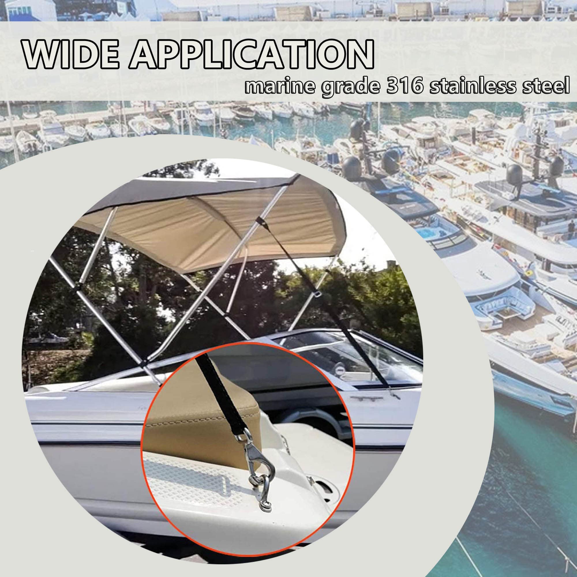 2 Sangles Réglables Bimini Boat Top 70-150 Cm Avec Boucle Et Mousqueton Inox - Fixation Bateau