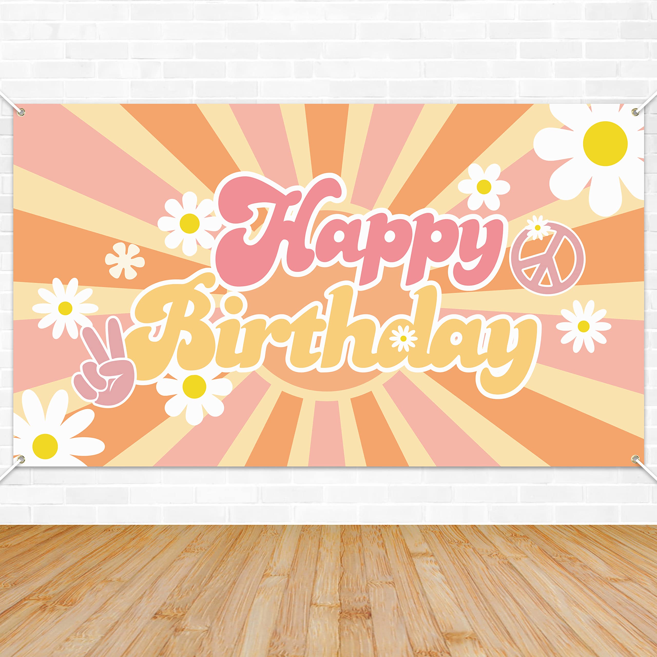 A1diee Groovy Happy Birthday Backdrop Banner Retro Hippie Boho Girl