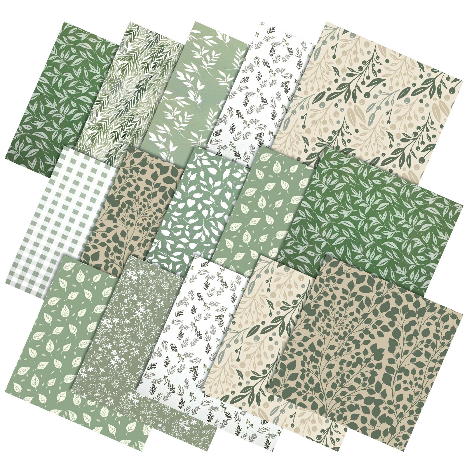 Hahafelt 10 Pcs Sage Green Floral Fabric Bundles 20 x 20 Inch Greenery Fat Quarters Green Spring Flower Squares Sewing Fabrics Precut Quilting Patchwork for DIY Craft Party Decor