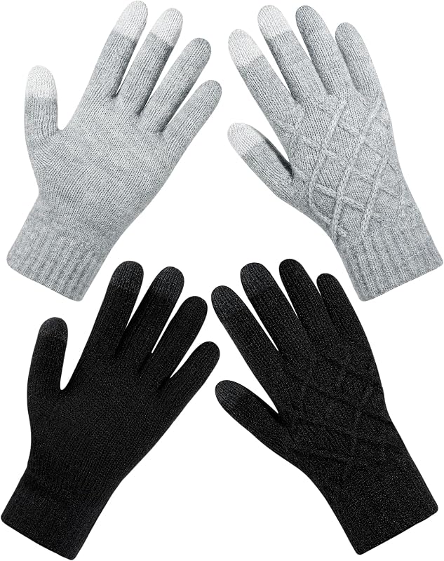 ONESING 2 Pairs Knitted Gloves for Women - Touch Screen Compatible, Cold Weather Ladies Gloves