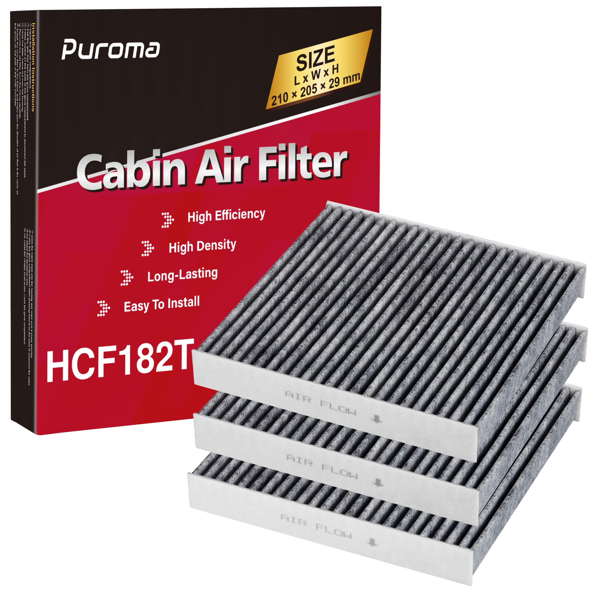 Puroma 3 Cabin Air Filter Activated Carbon for CP182 CF11182 Honda Acura