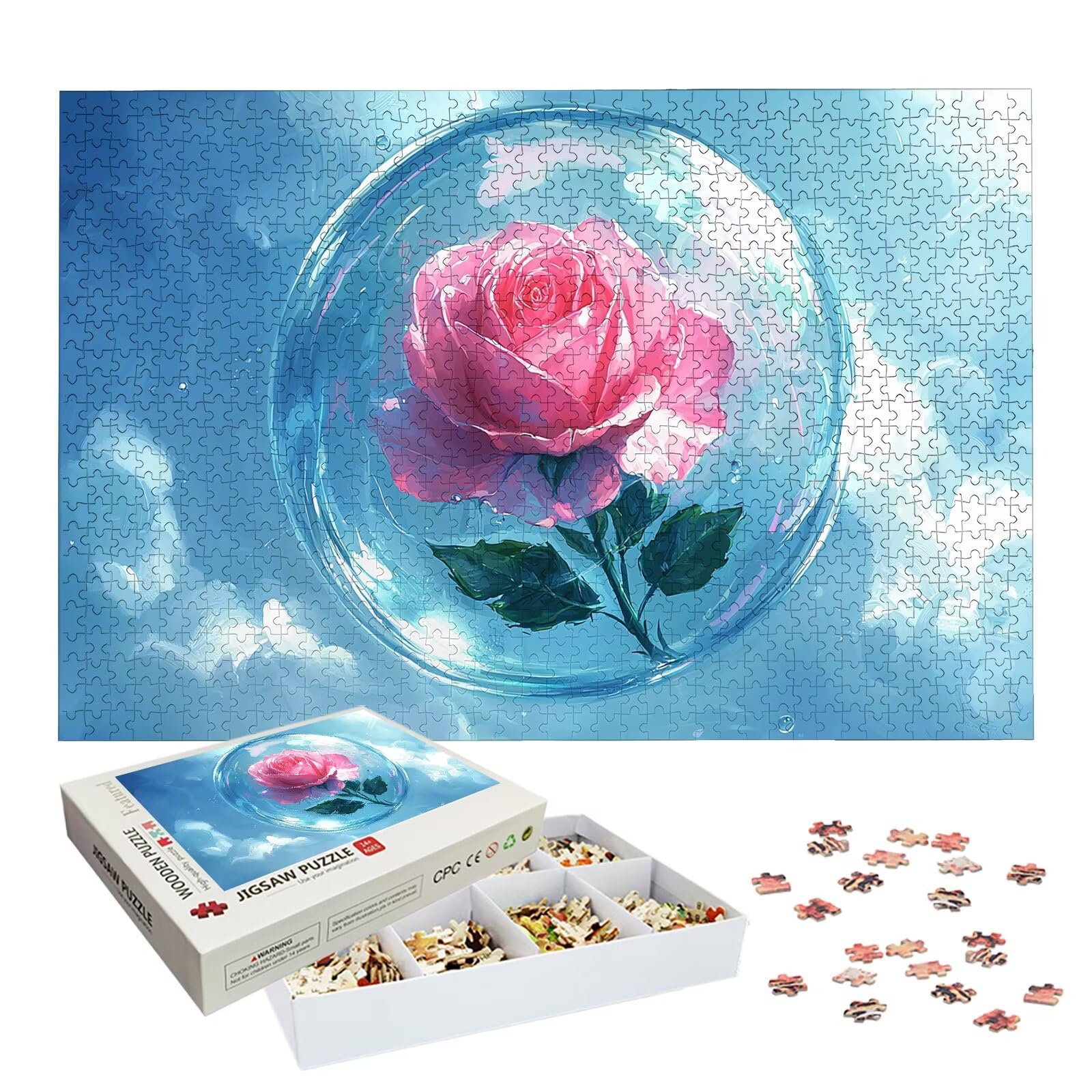 Puzzle 6000 sztuk dla dorosłych dzieci, puzzle z drewnianym kwiatem dla dorosłych, wymagające różowe łamigłówki, rodzinne gry edukacyjne, łamigłówki z pudełkiem do dekoracji domu, prezent dla kobiet i