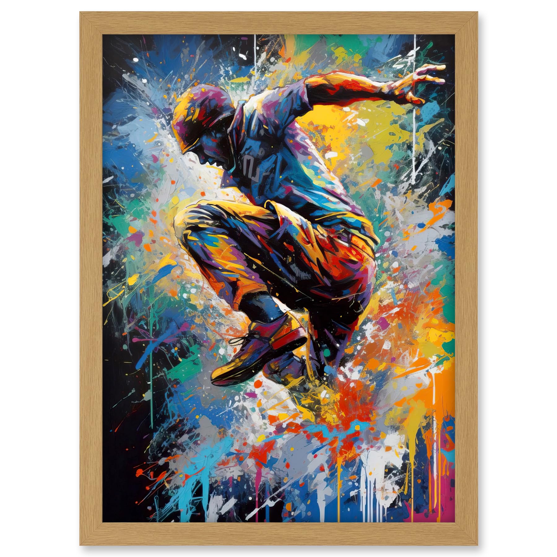 Artery8 Parkour Paint Splat Portrait Jump Action Shot Artwork Framed A3 Wall Art Print