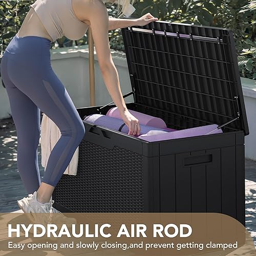 Miniatura 2 de Devoko Caja grande de resina impermeable de 100 galones para interiores y exteriores, contenedor de almacenamiento con cerradura para muebles de