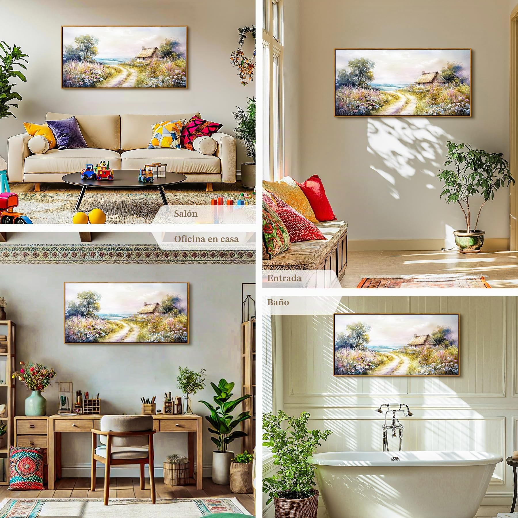 MHARTK66 Cuadros Decoracion Salon Modernos con Marco Madera, 50x100 cm Grandes Laminas Decorativas Pared Dormitorios, Lienzos Decorativos Pared Sendero Rural, Modernos Wall Art Comedor Pasillo