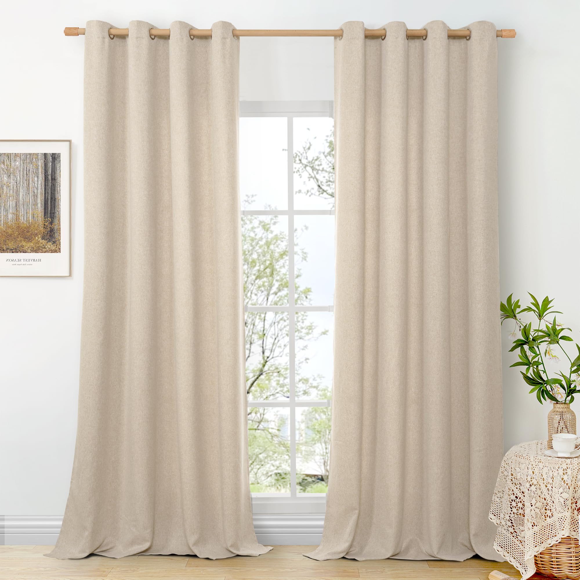BGment 102 Inch Long Oatmeal Linen Curtains for Living Room 2 Panels, Thick Textured Privacy Floor Length Window Drapes for Bedroom Farmhouse Light Filtering Grommet Top, Each 52 Inch Wide