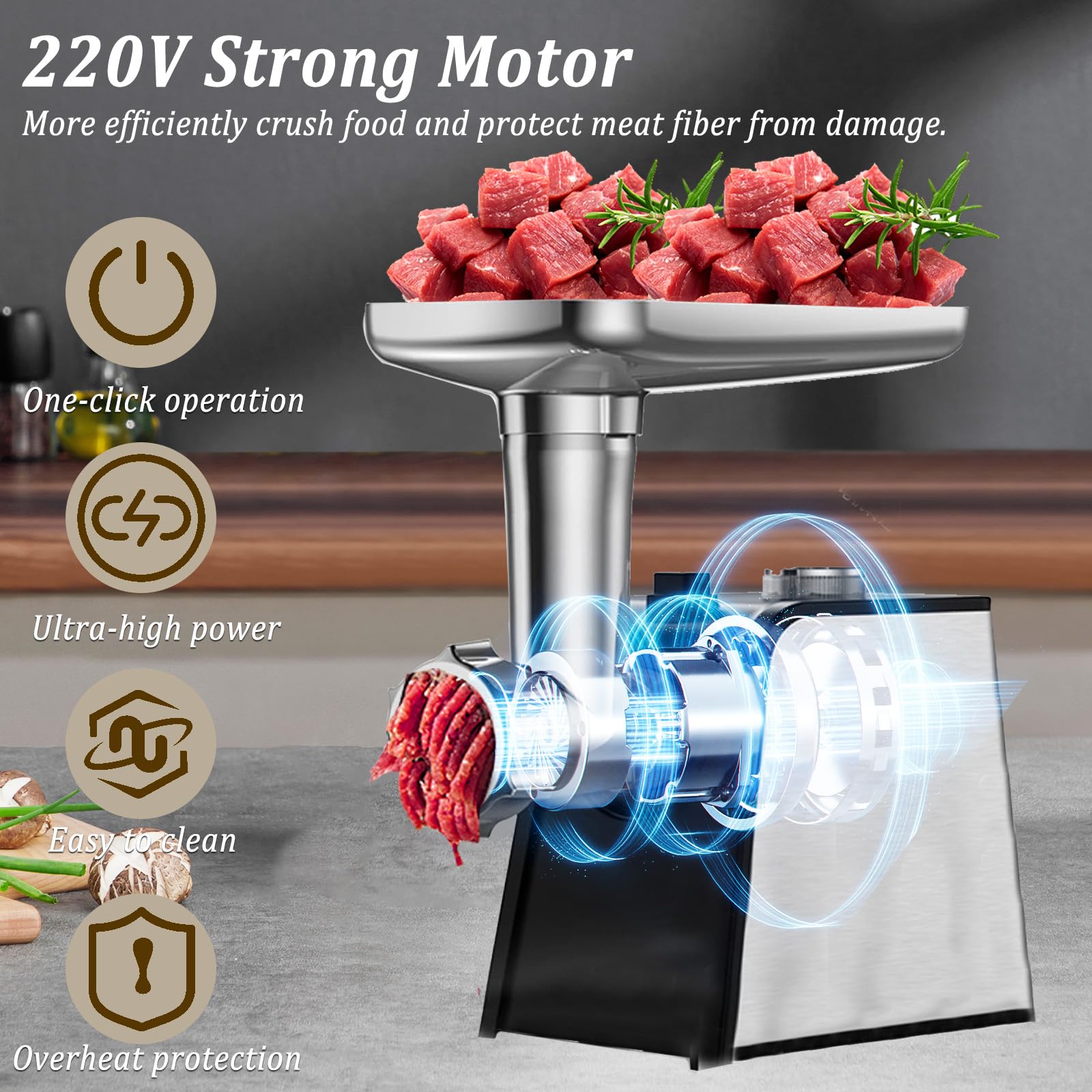 Picadora de carne eléctrica 3 en 1 con embutidora, picadora de carne eléctrica y embutidora con 3 tubos de embutido, 2 moldeadores de albóndigas, 2 cuchillas de acero inoxidable y 3 placas de picado