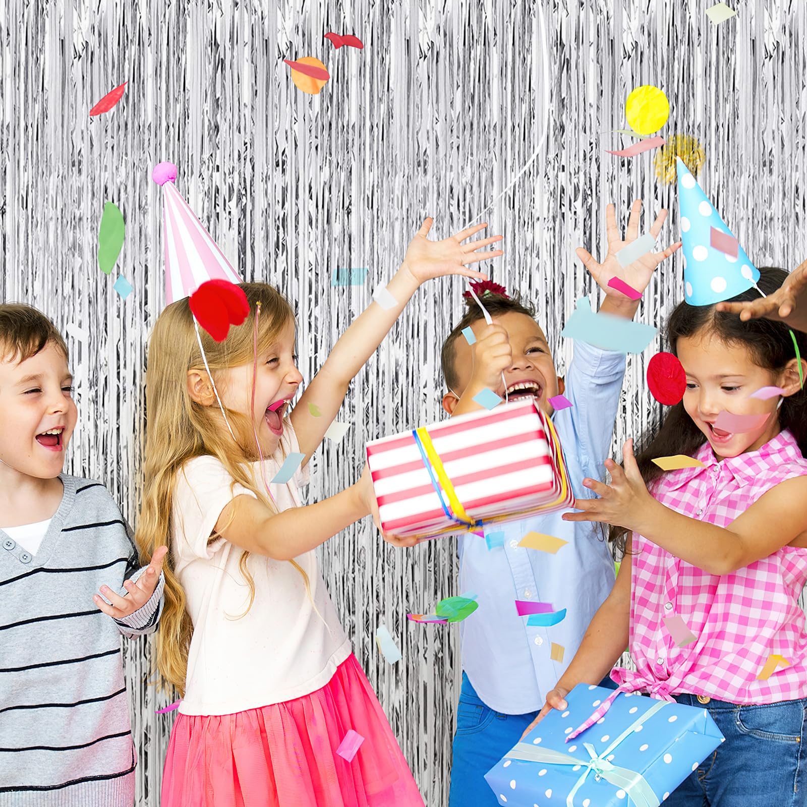 OFFCUP Lot De 3 Rideaux à Franges En Feuille D'aluminium Métallique Scintillants Pour Anniversaire, Remise De Diplôme, Mariage, Vacances, Décoration De Fête (doré