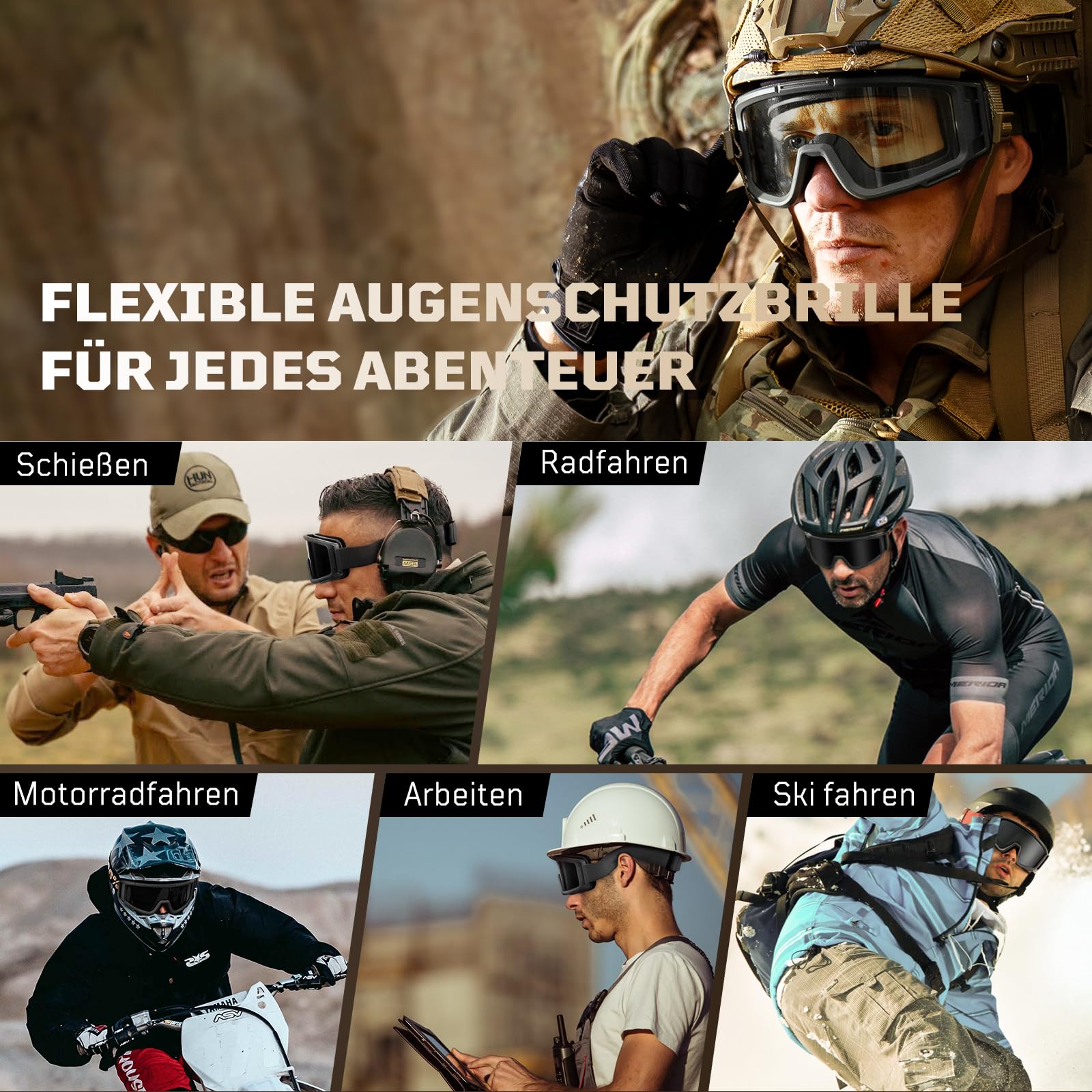 1TG Tactical Airsoft Brille, Taktische Schutzbrille mit 3 Wechselobjektive, Jagdbrille mit CE EN166, Airsoft Gläser für Paintball, Jagd, CS, Radfahren, Outdoor