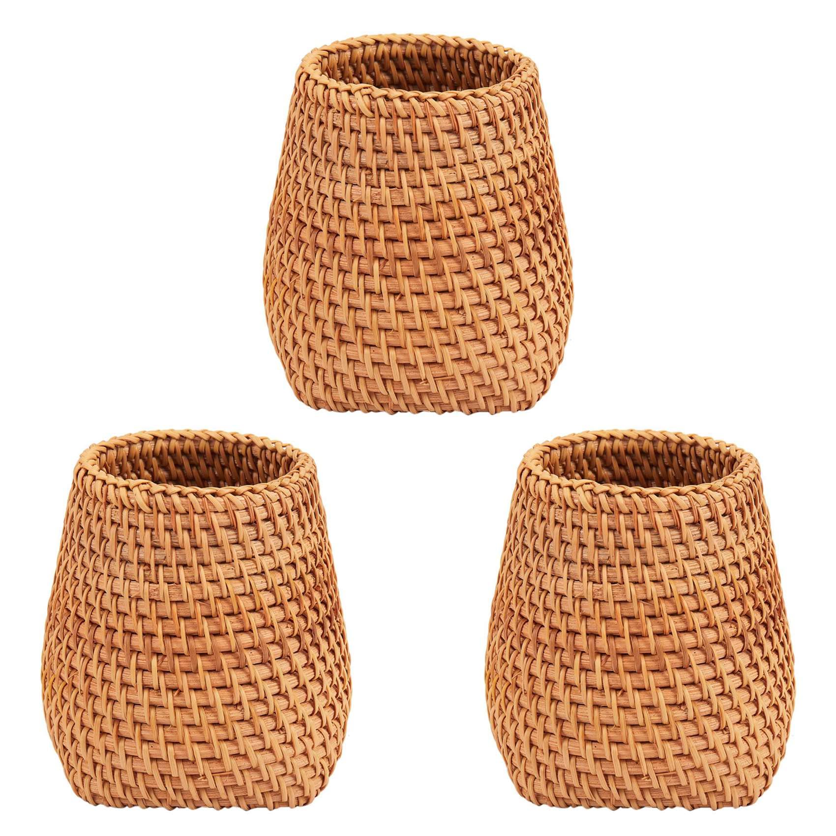 Hndhbfgrt 3X Rattan Chopsticks Tube Shovel Spoons Bucket Dinner Knives Forks Tableware Home Storage Baskets Organizer C