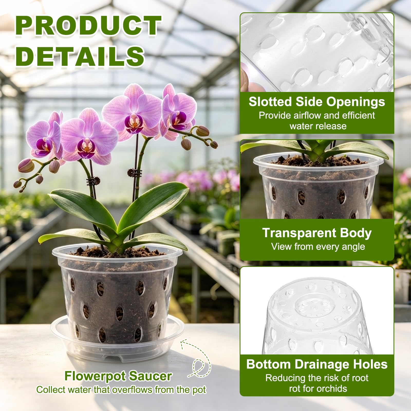 METALLIXITY Lot de 2 pots à orchidée transparents de 17,8 cm avec trous et