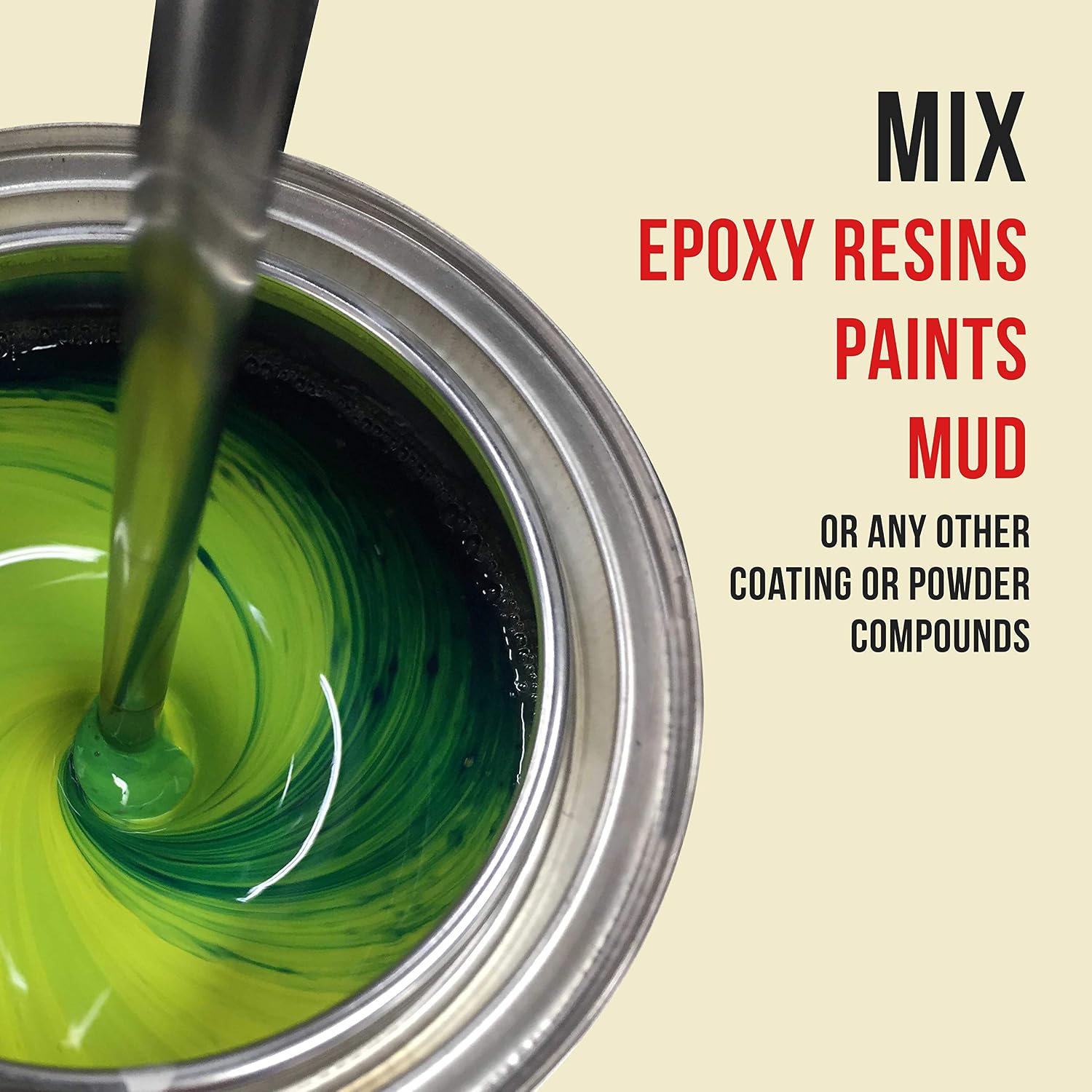 TCP Global Paint, Epoxy Resin, Mud Power Mixer Blade Drill Tool for Mixing Quarts and Gallons (2 Pack) - 10" Long, 1/4" Round Drill Shaft, 2.5" Plastic Paddles - Stirring Cans, Buckets, Pails and Cups