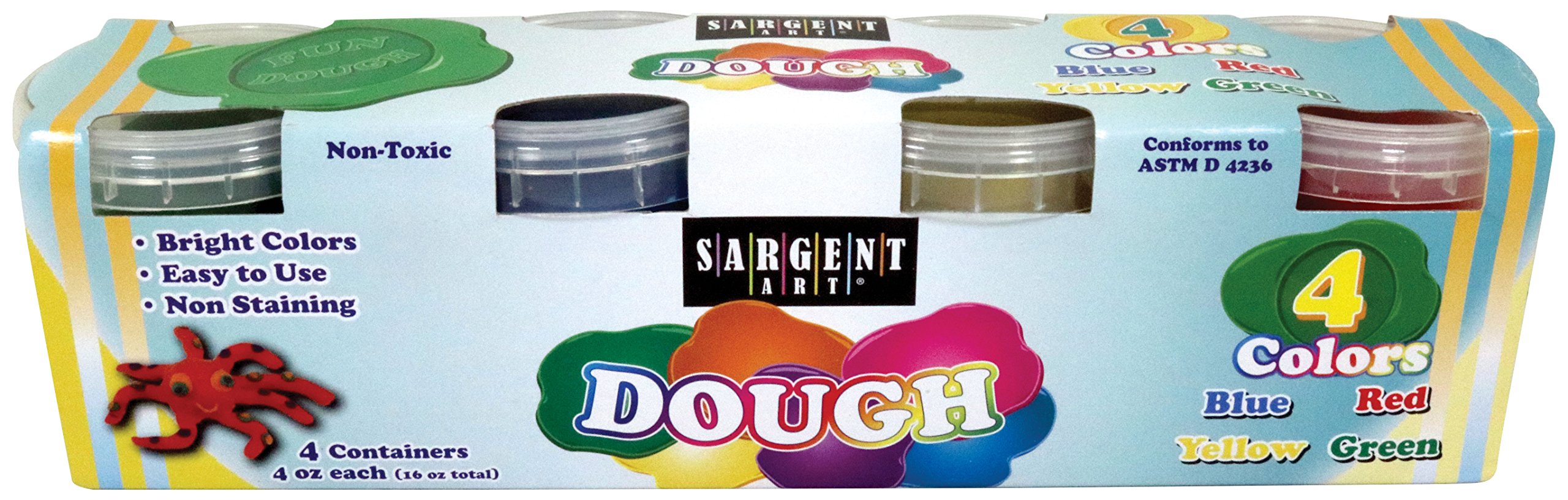 Sargent Art 85-3404, Dough Set, 4 Different Bright Colors Included, 4oz Each