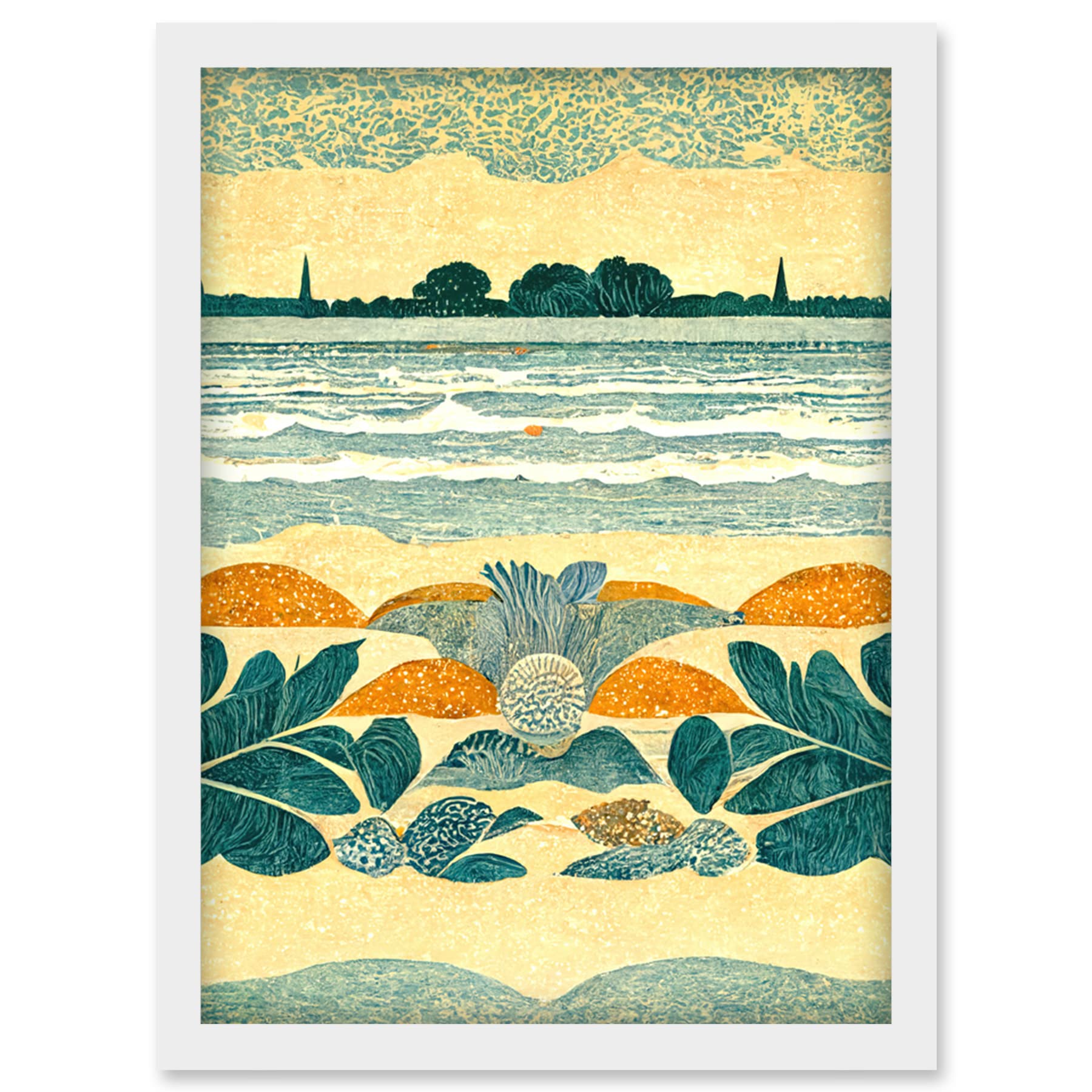A4 Framed Art Print - Seaweed Sunshine And Seashells Beach Scene Seascape Artwork - Artery8