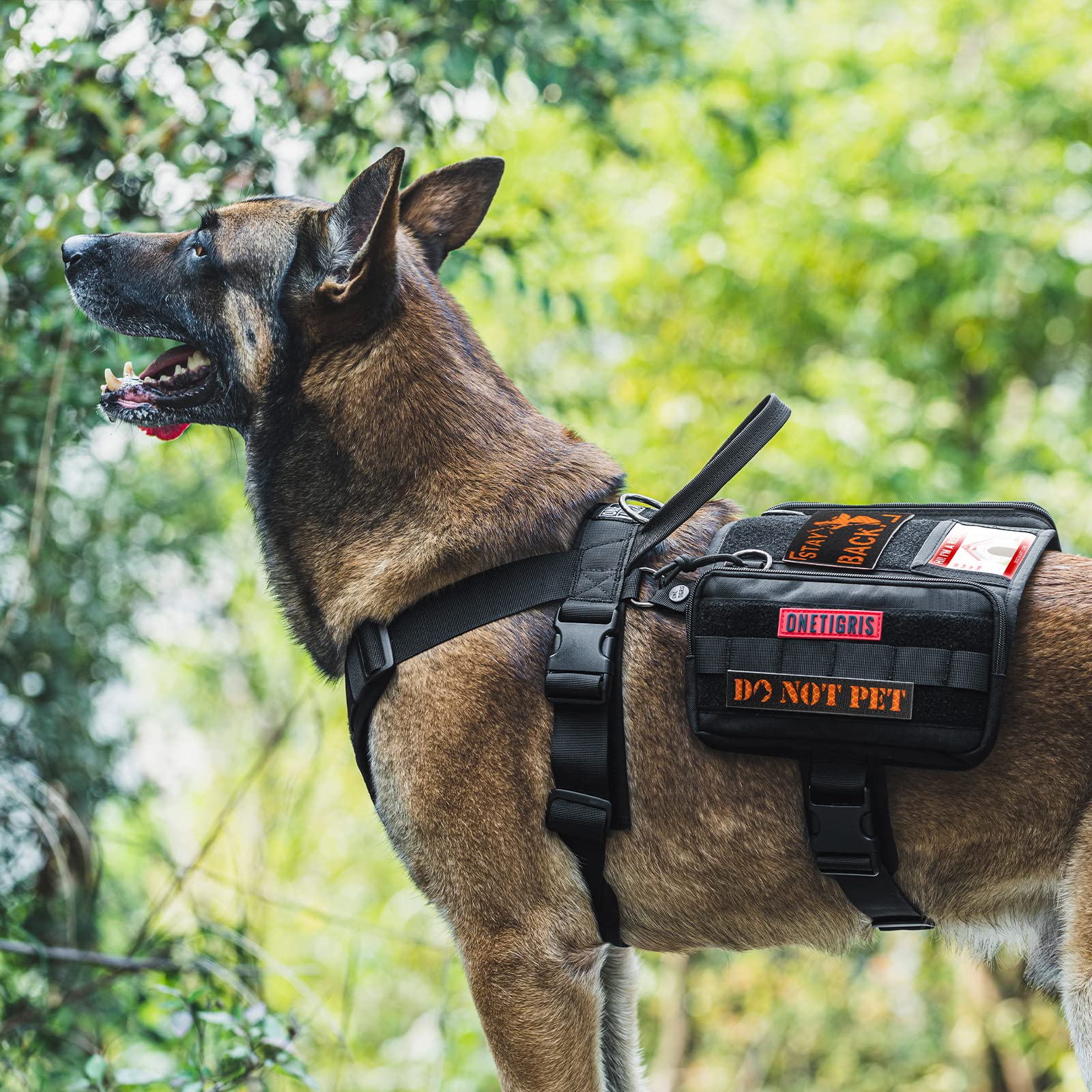 OneTigris Guardian Harnais pour Chien avec 3 Anneaux en D en Acier Inoxydable et Poche de Grande capacité, Sangle de Poitrine avec Rembourrage Confortable et Poche d'identité Transparente - Noir