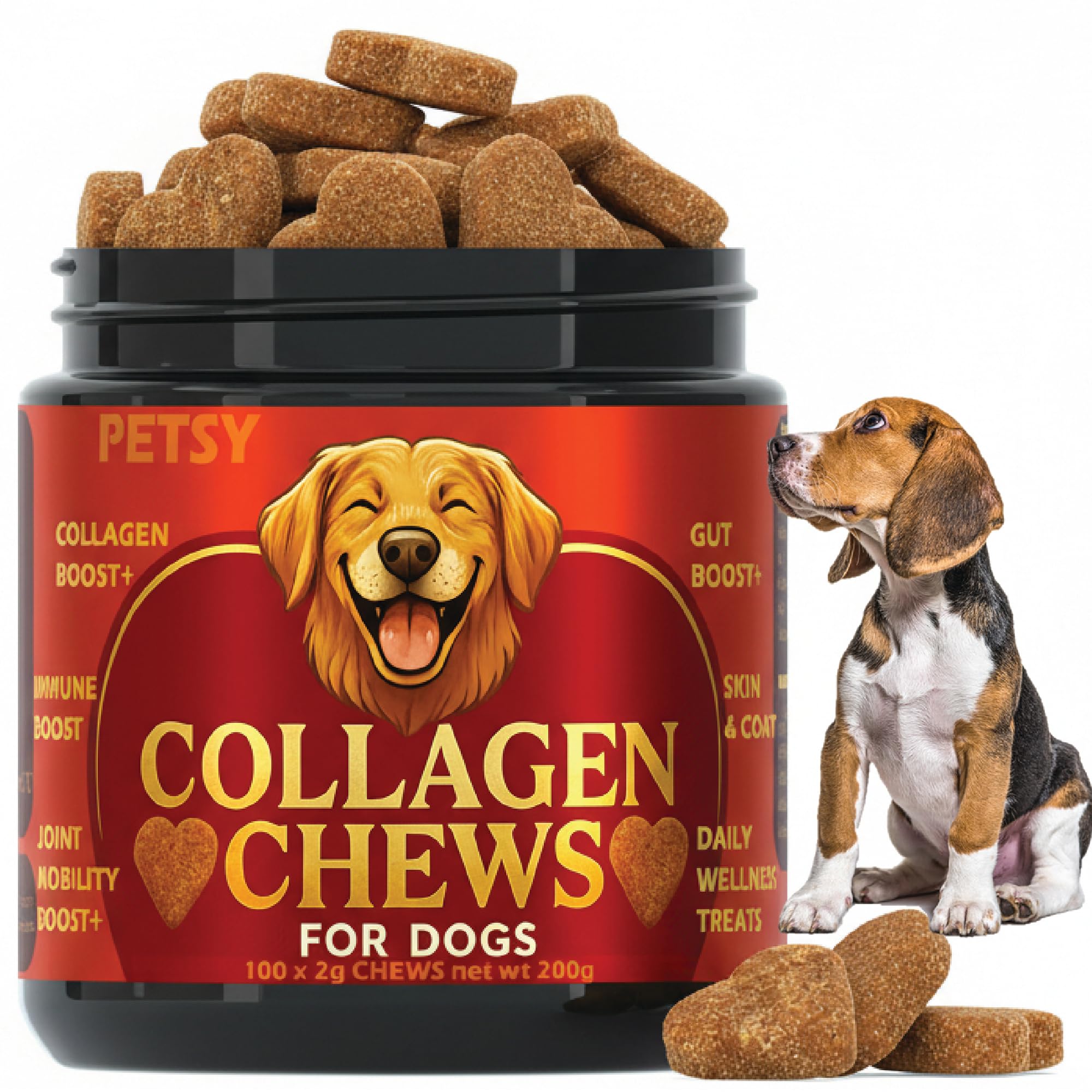 Collagen for Dogs UK |Dog Joint Supplement with Collagen, Glucosamine, Chondroitin, MSM, Omega-3, Probiotics & Biotin | Supports Hip & Joint Mobility, Skin & Coat, Gut Health | Natural Chicken Flav