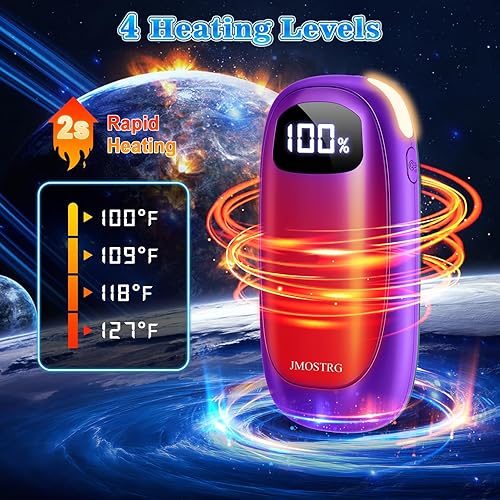 Miniatura 11 de Calentadores de manos recargables, paquete de 2, calentadores de manos eléctricos de doble cara, máximo 131 ℉, 20 horas, calentador de bolsillo a