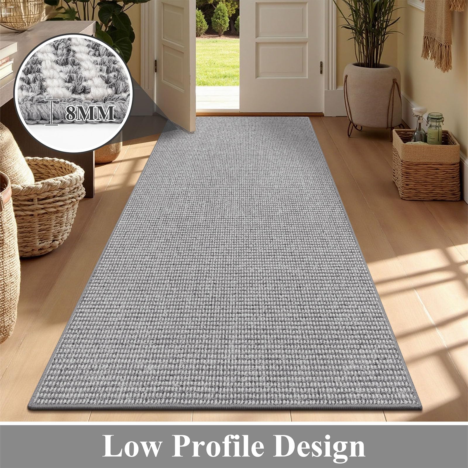Enyhom Tapis de Couloir Antidérapant 60 x 180 cm, Long Tapis de Cuisine Lavable en Machine Tapis Couloir Chic Tapis Entree Interieur pour Interieur Salon Buanderie Balcon Entrées, Gris + Blanc