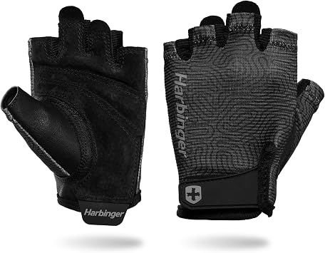 Harbinger Power Gloves 3.0 - Durable Half Finger Weightlifting Gloves with Adjustable Wrist Closure, Breathable Leather Palm, Small, Womens